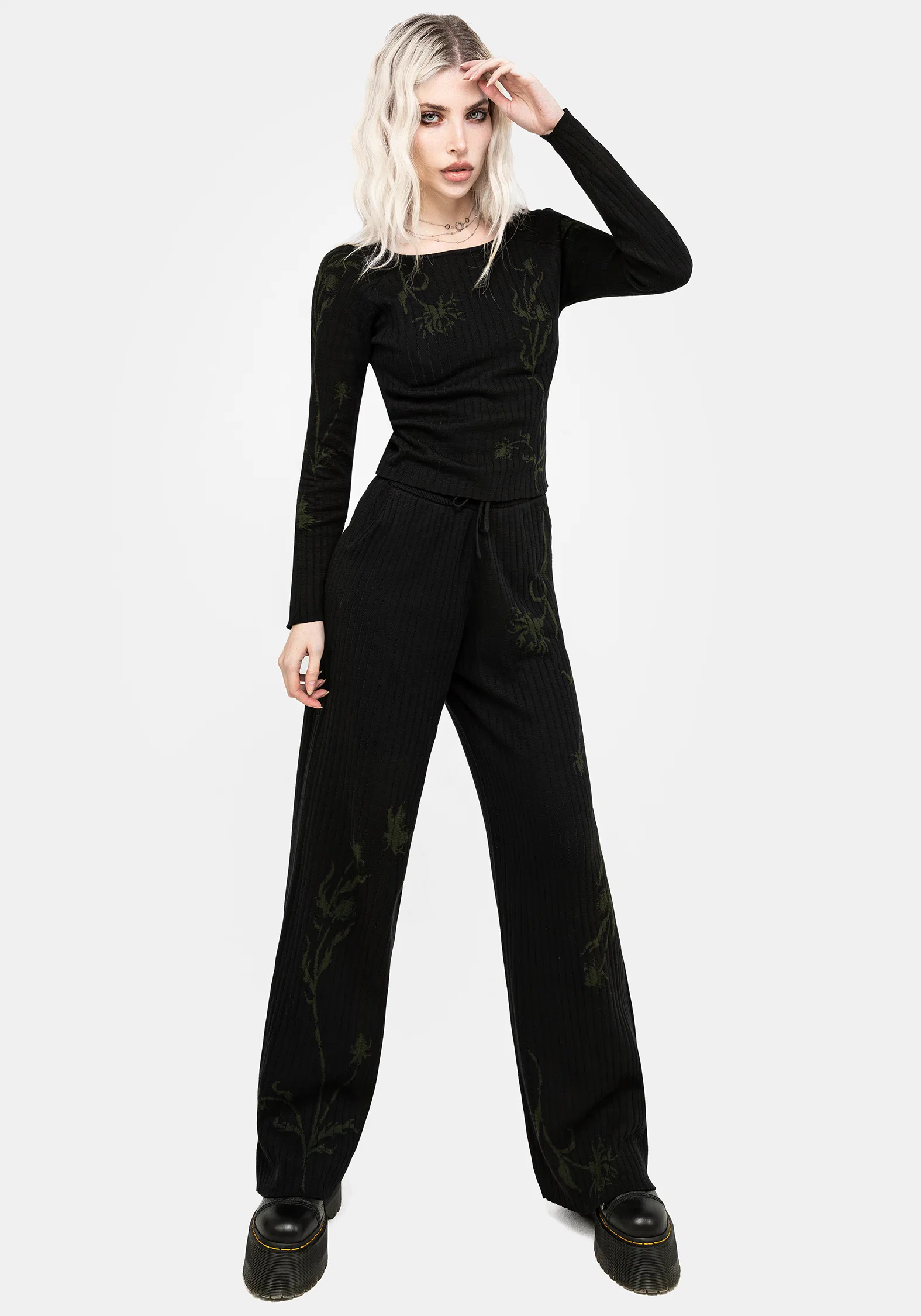 Diastella Floral Jacquard Rib Knit Trousers - Image 4