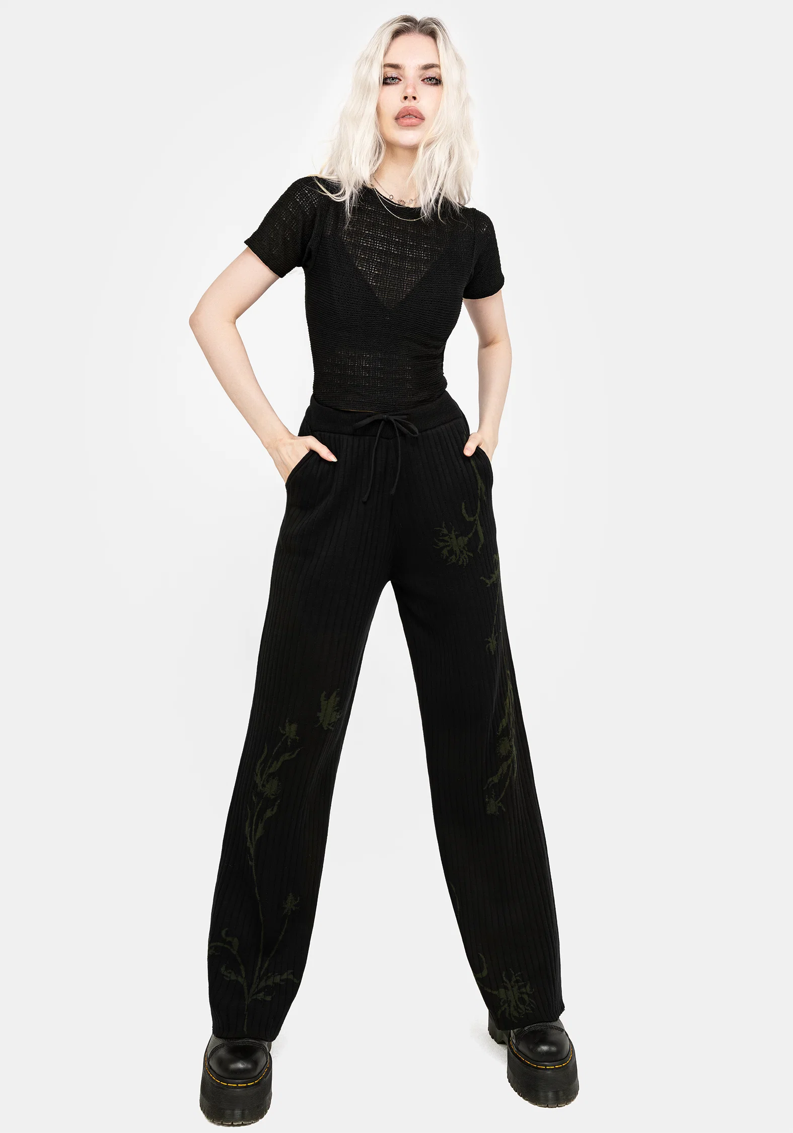 Diastella Floral Jacquard Rib Knit Trousers - Image 5