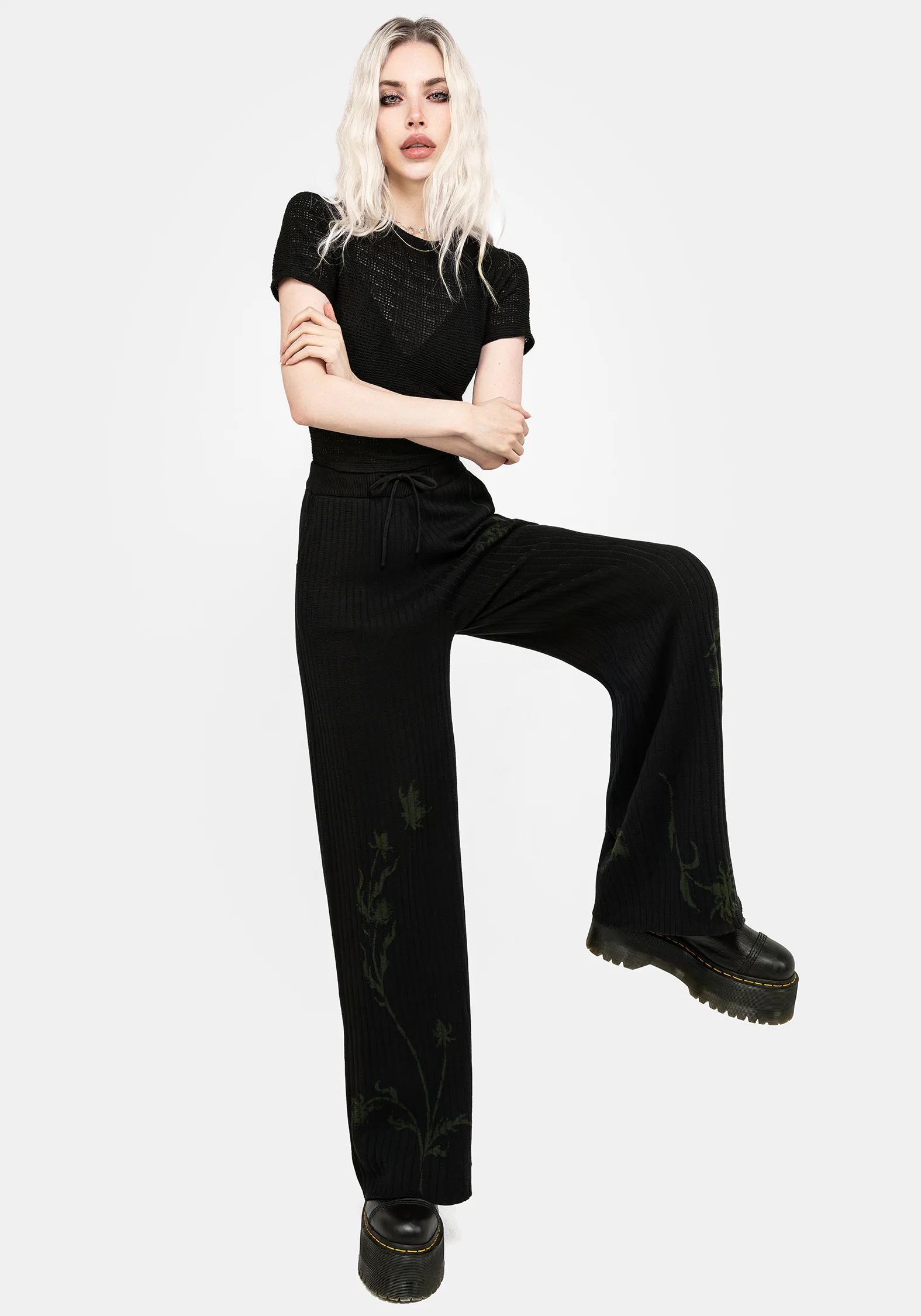 Diastella Floral Jacquard Rib Knit Trousers - Image 6