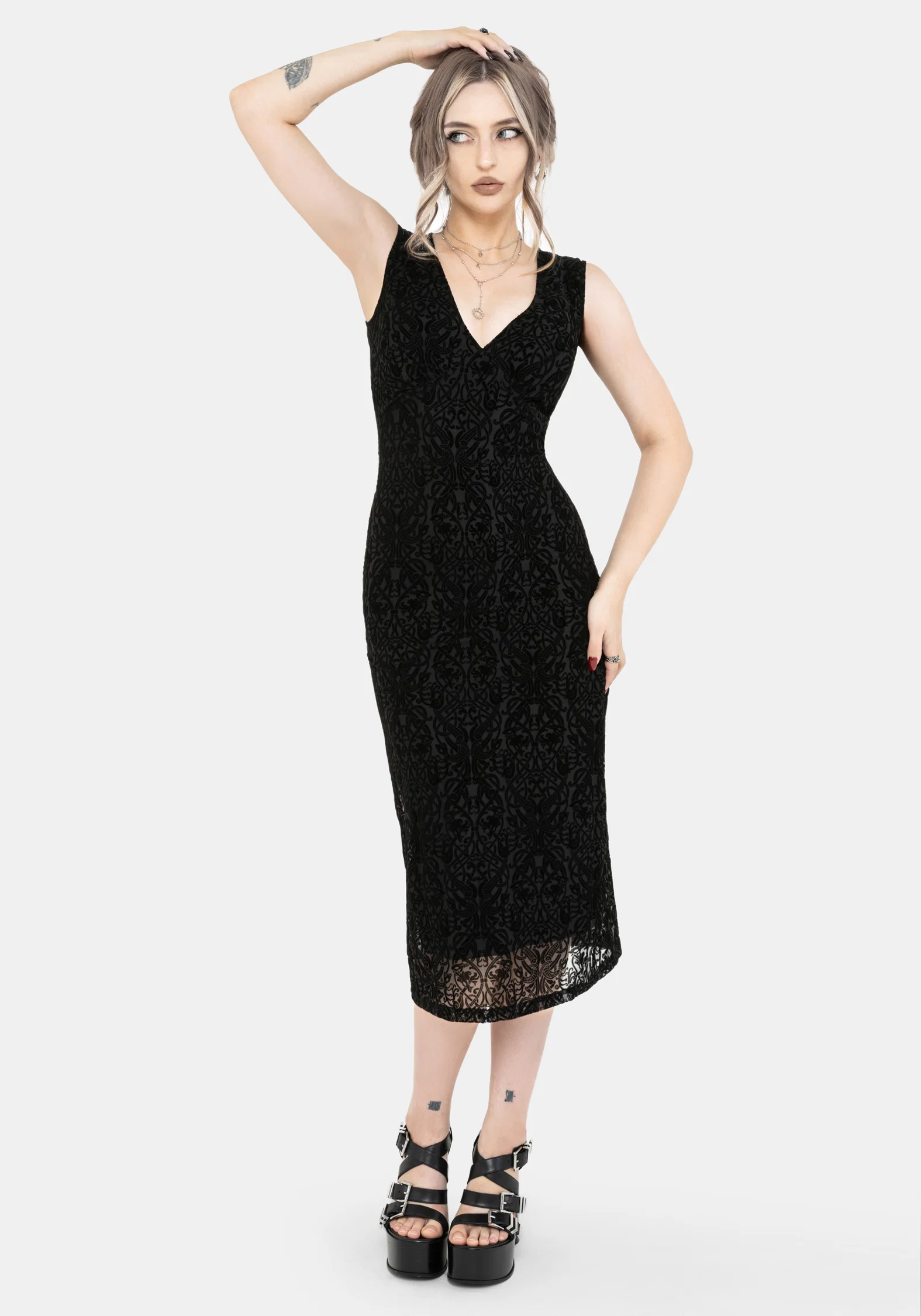 Disrupt Dragon Flocked Mesh Sleeveless Midi Dress - Image 5