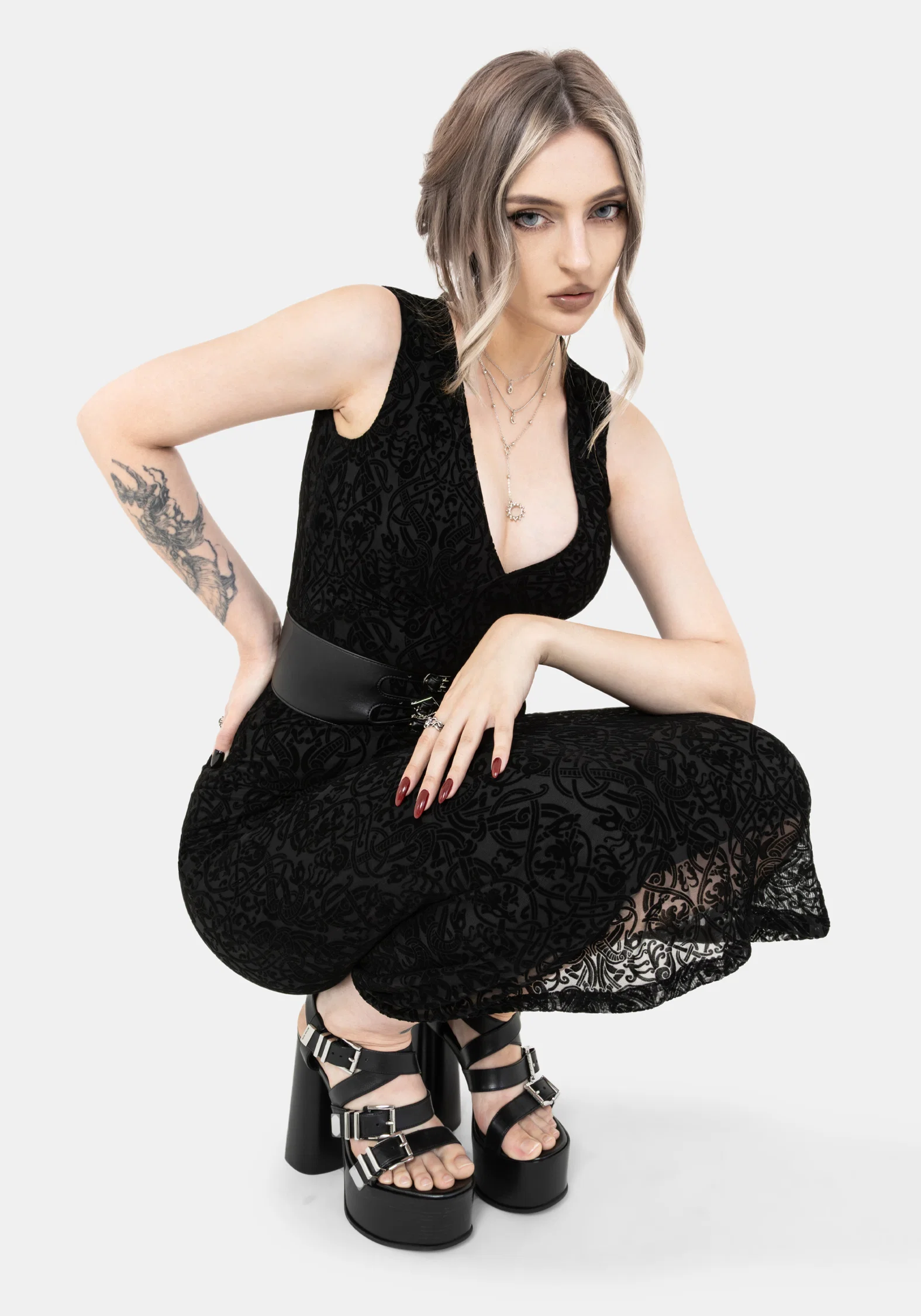 Disrupt Dragon Flocked Mesh Sleeveless Midi Dress - Image 6