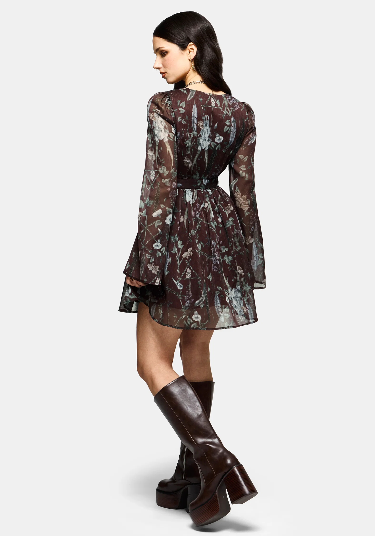 Dusha Garden Print Button Up Chiffon Mini Dress - Image 3