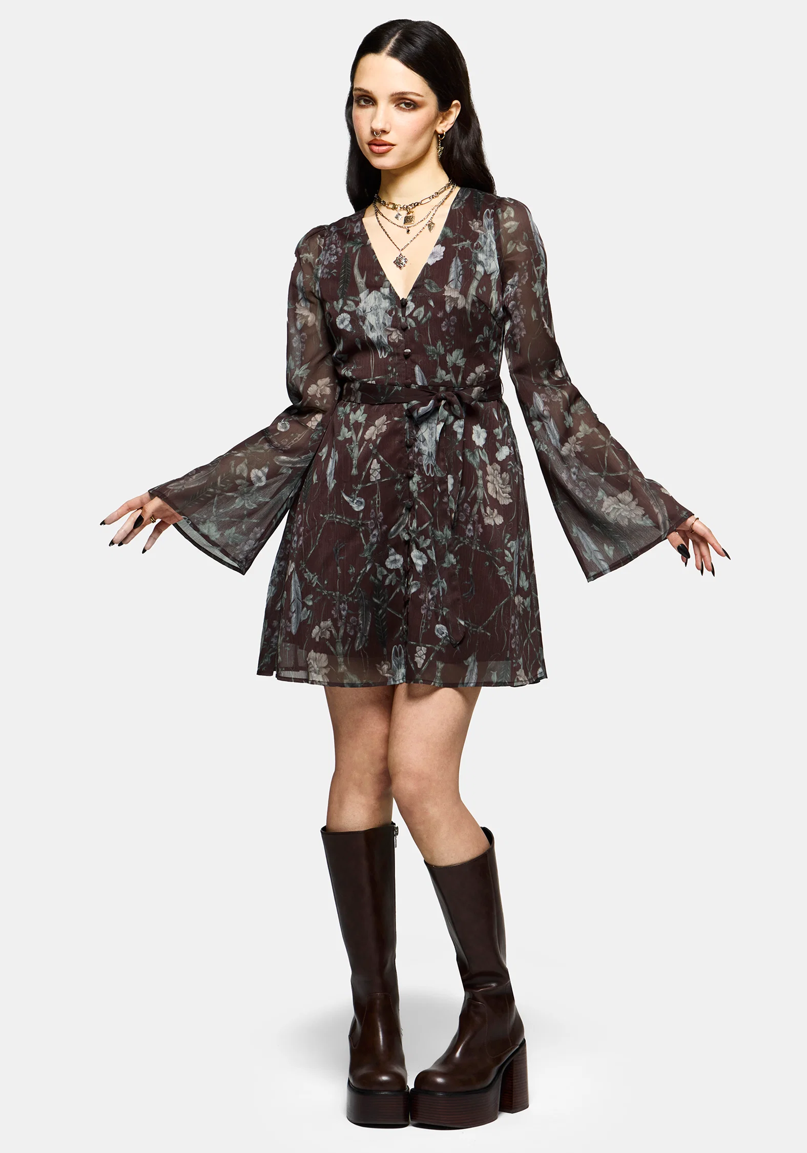 Dusha Garden Print Button Up Chiffon Mini Dress - Image 4