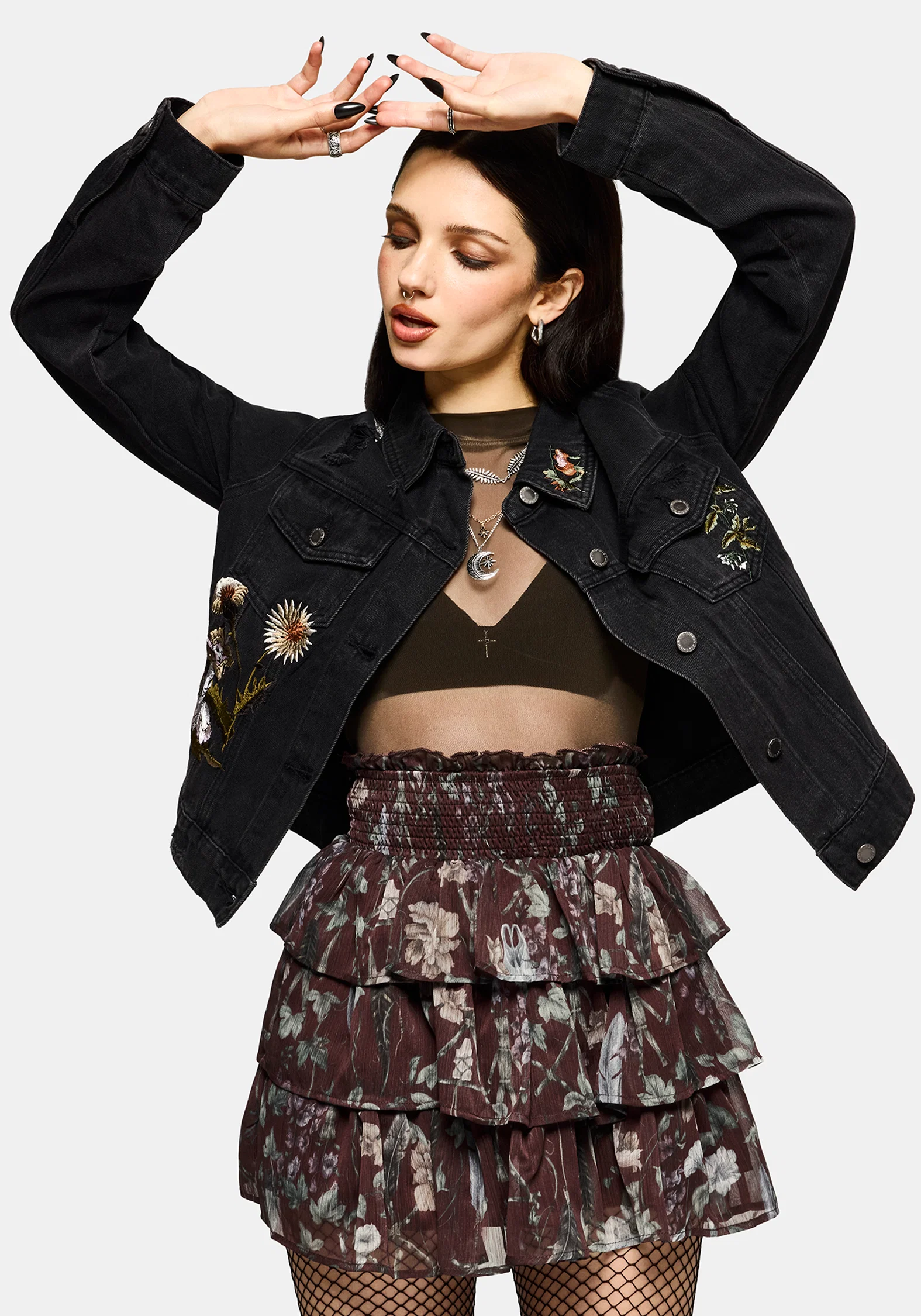 Dusha Garden Print Chiffon Ruffle Mini Skirt - Image 3