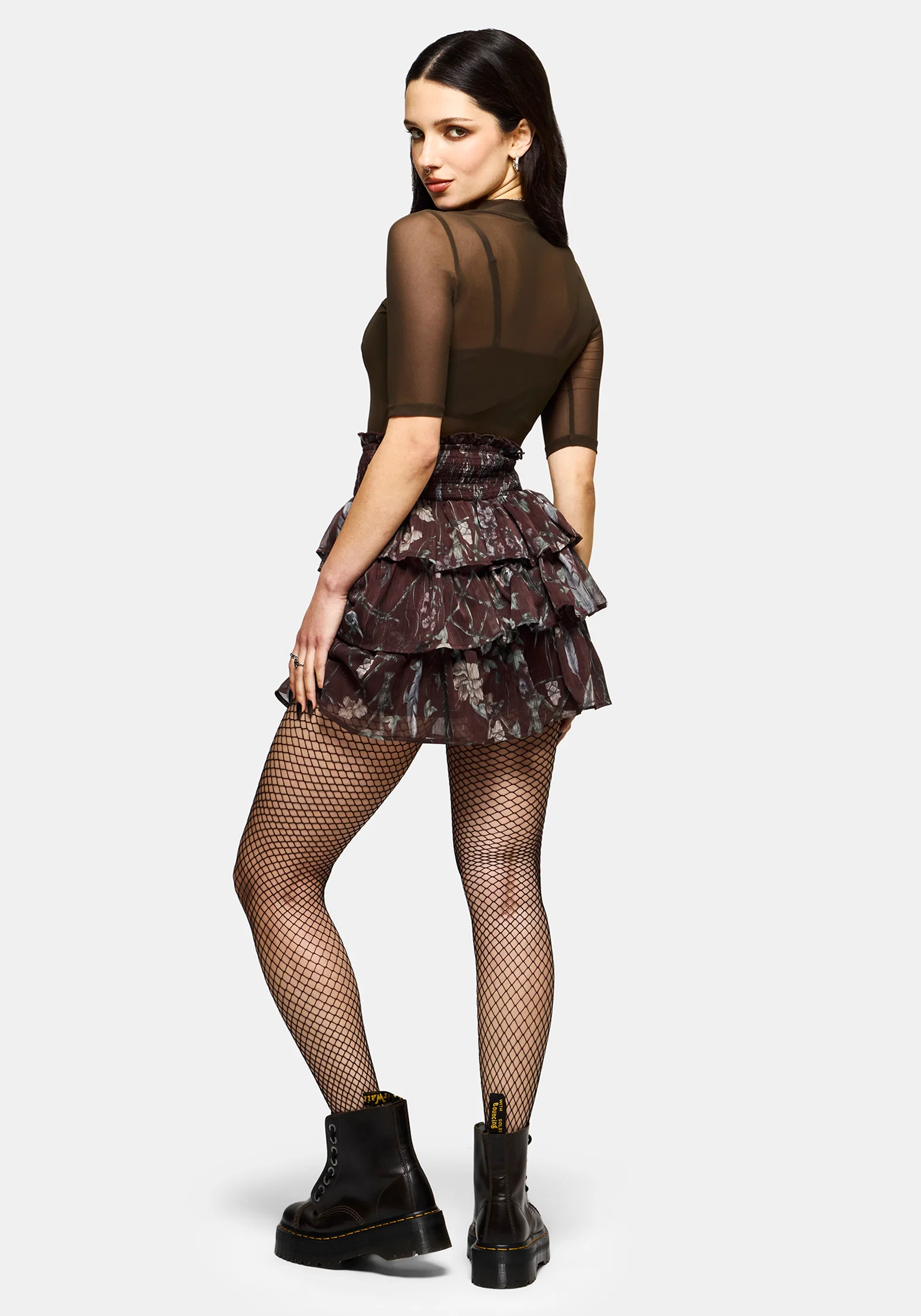 Dusha Garden Print Chiffon Ruffle Mini Skirt - Image 4