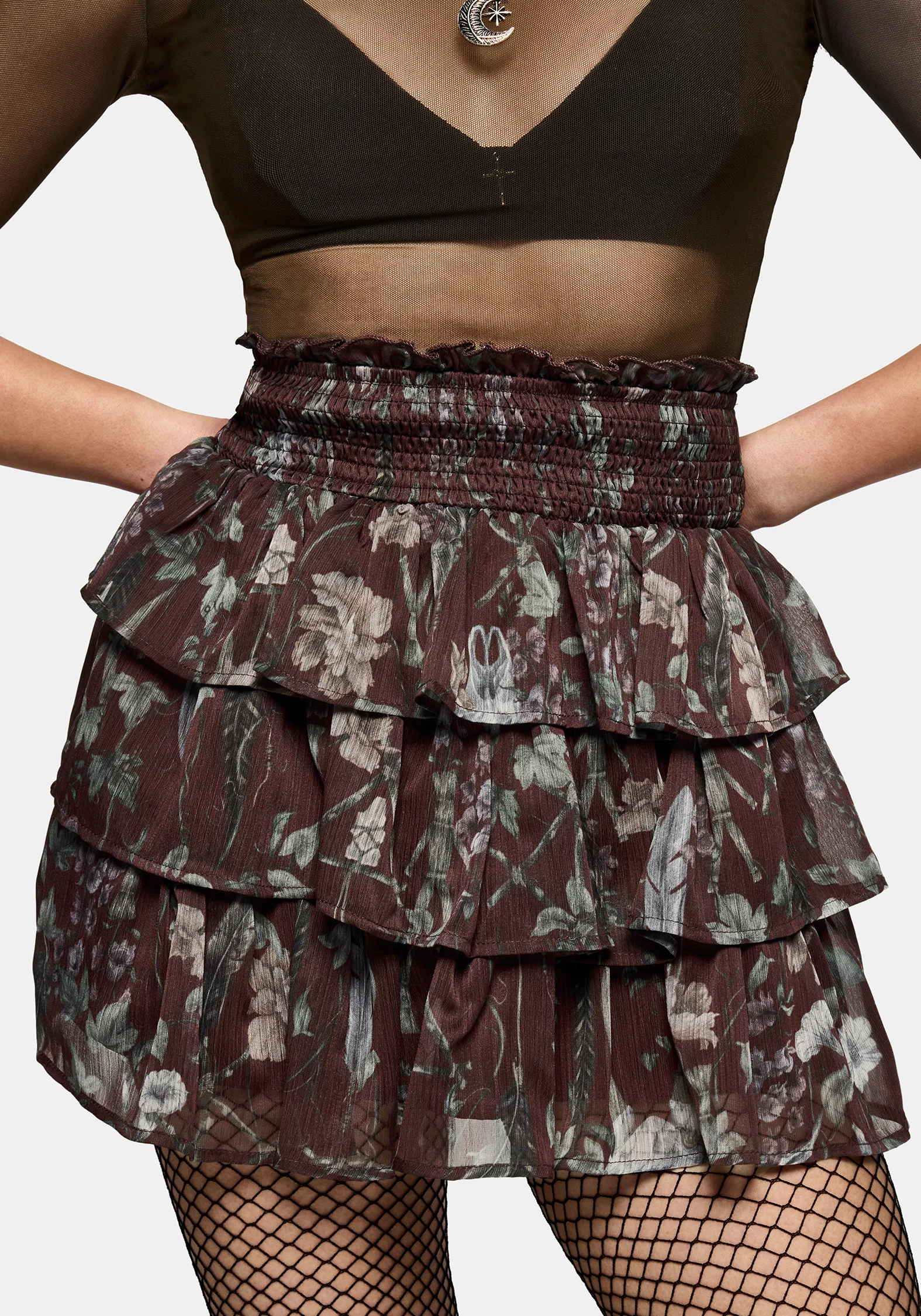 Dusha Garden Print Chiffon Ruffle Mini Skirt - Image 5
