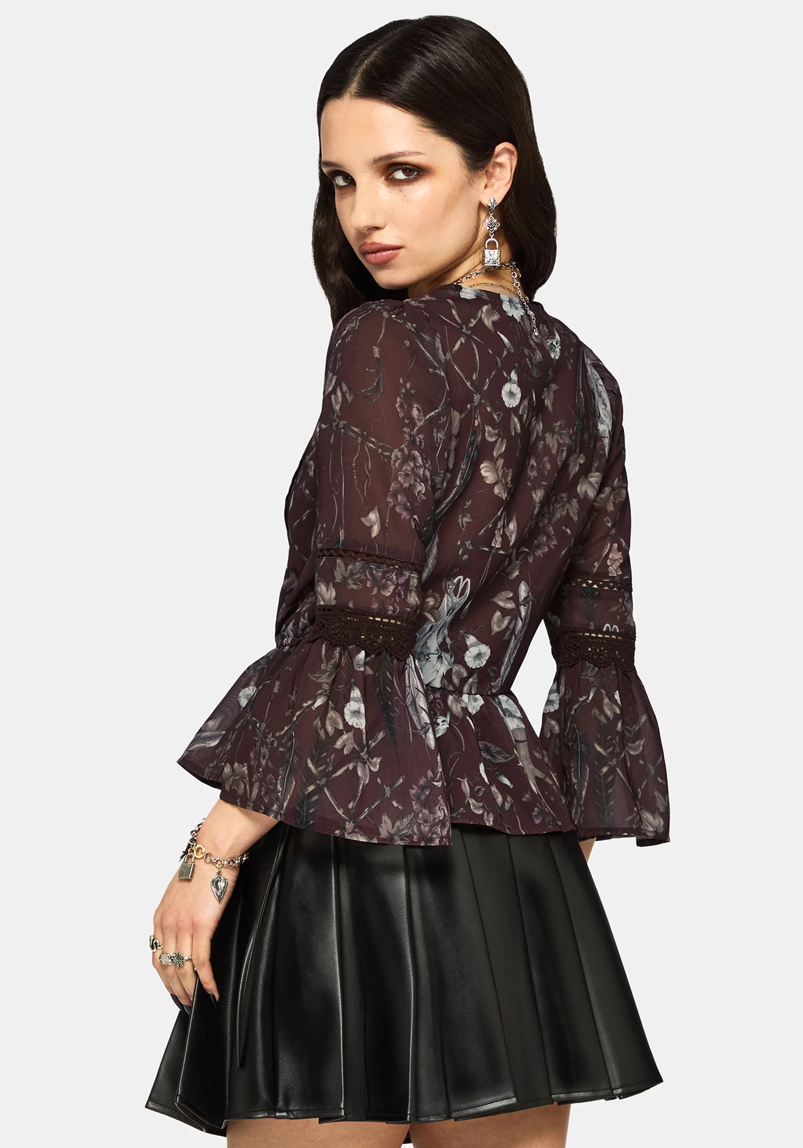 Dusha Garden Print Lace Insert Blouse - Image 3