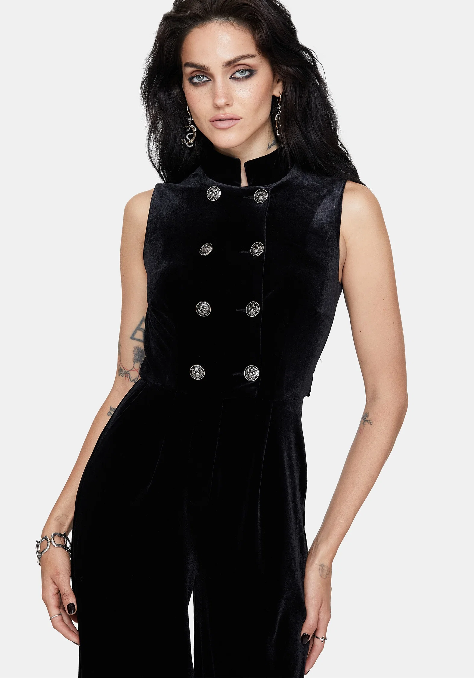 Dusken Velour Button Up High Neck Jumpsuit - Image 4