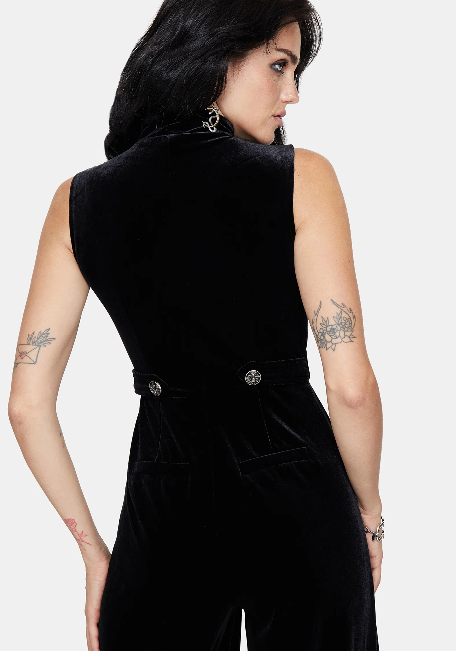Dusken Velour Button Up High Neck Jumpsuit - Image 6