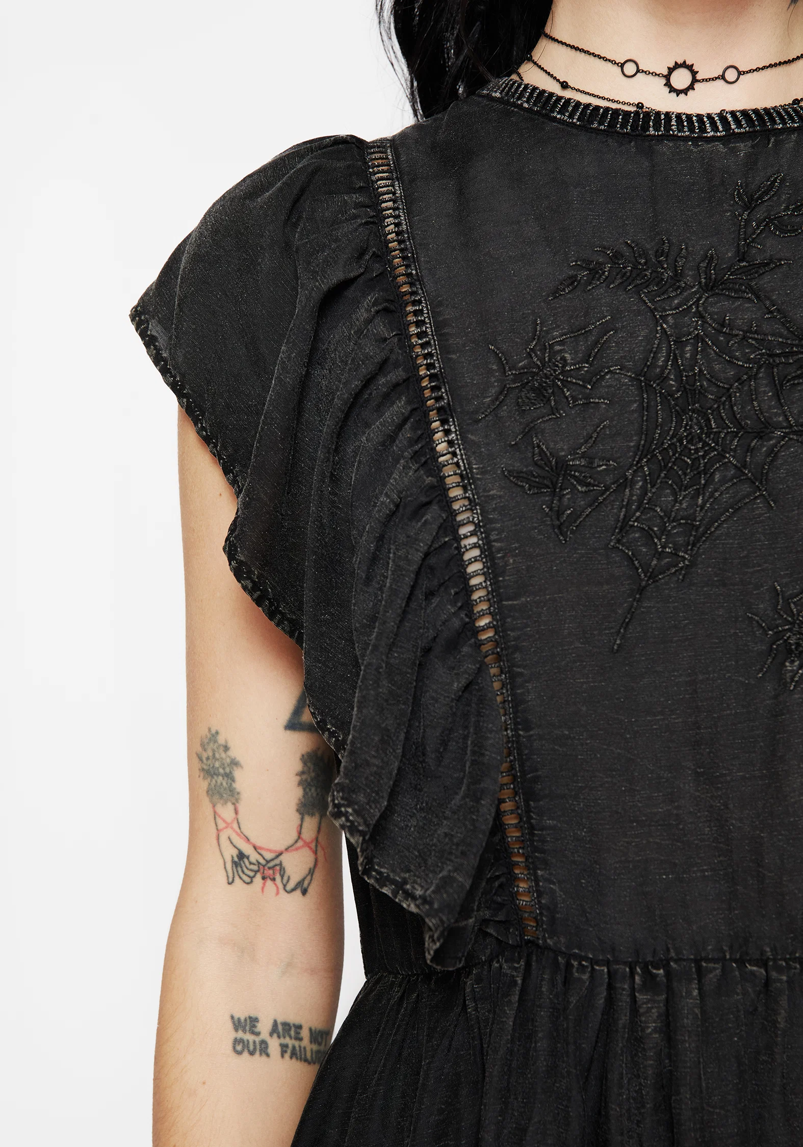 Eartha Cotton Embroidered Frill Detail Mini Dress - Image 2