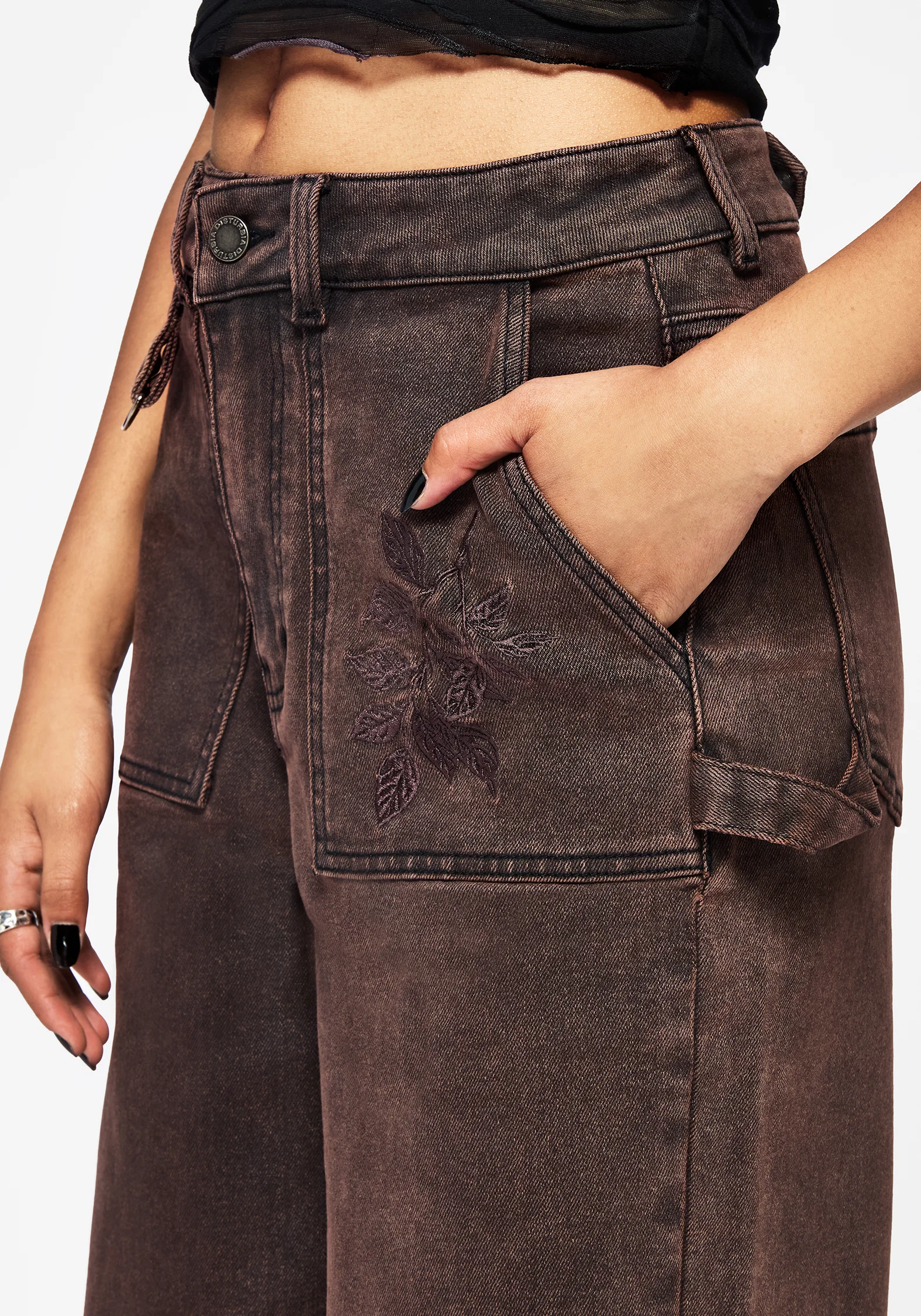 Echo Autumnal Leaf Embroidered Pocket Detail Cropped Jeans - Image 2