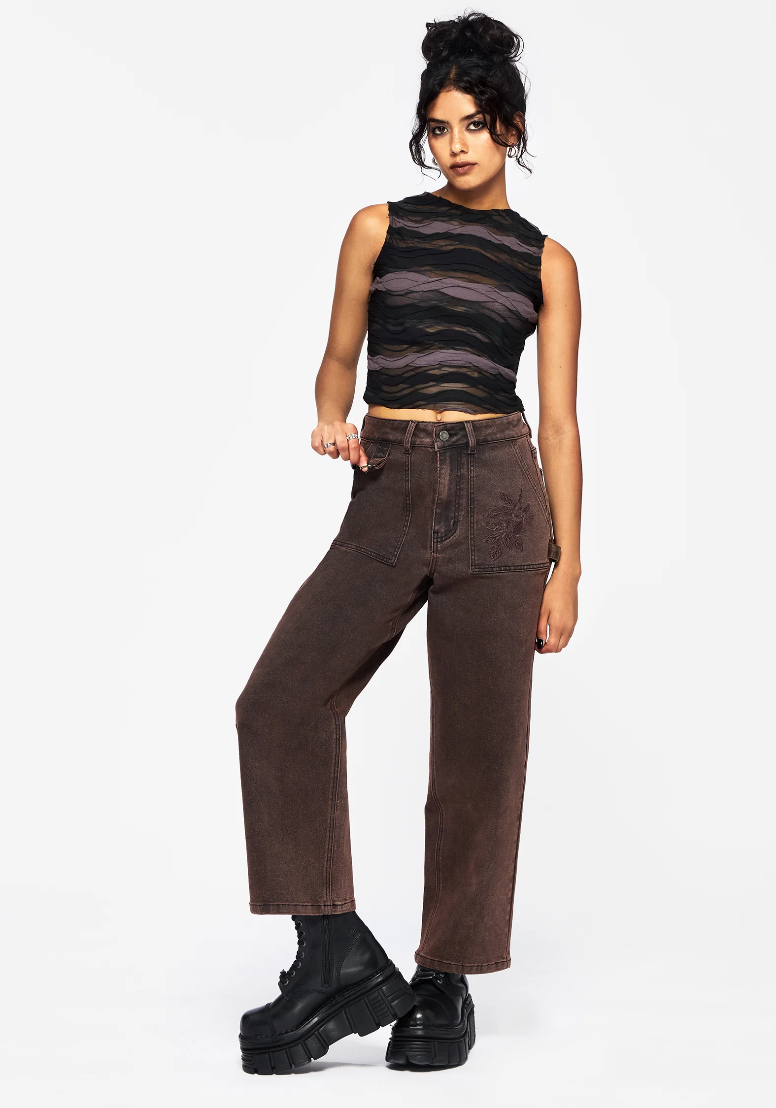 Echo Autumnal Leaf Embroidered Pocket Detail Cropped Jeans - Image 4