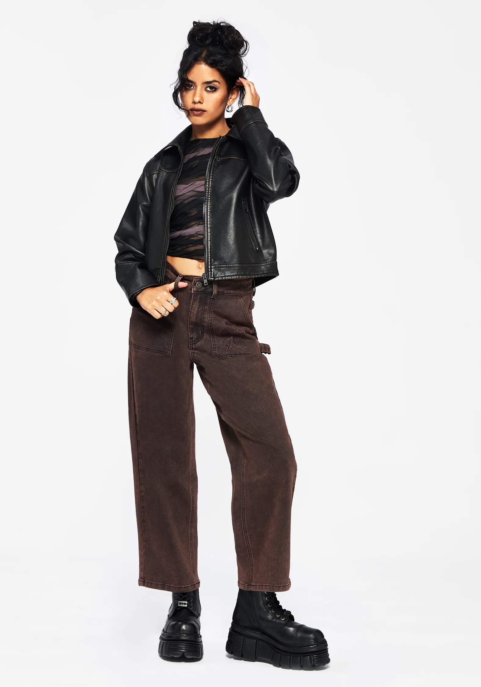 Echo Autumnal Leaf Embroidered Pocket Detail Cropped Jeans - Image 6