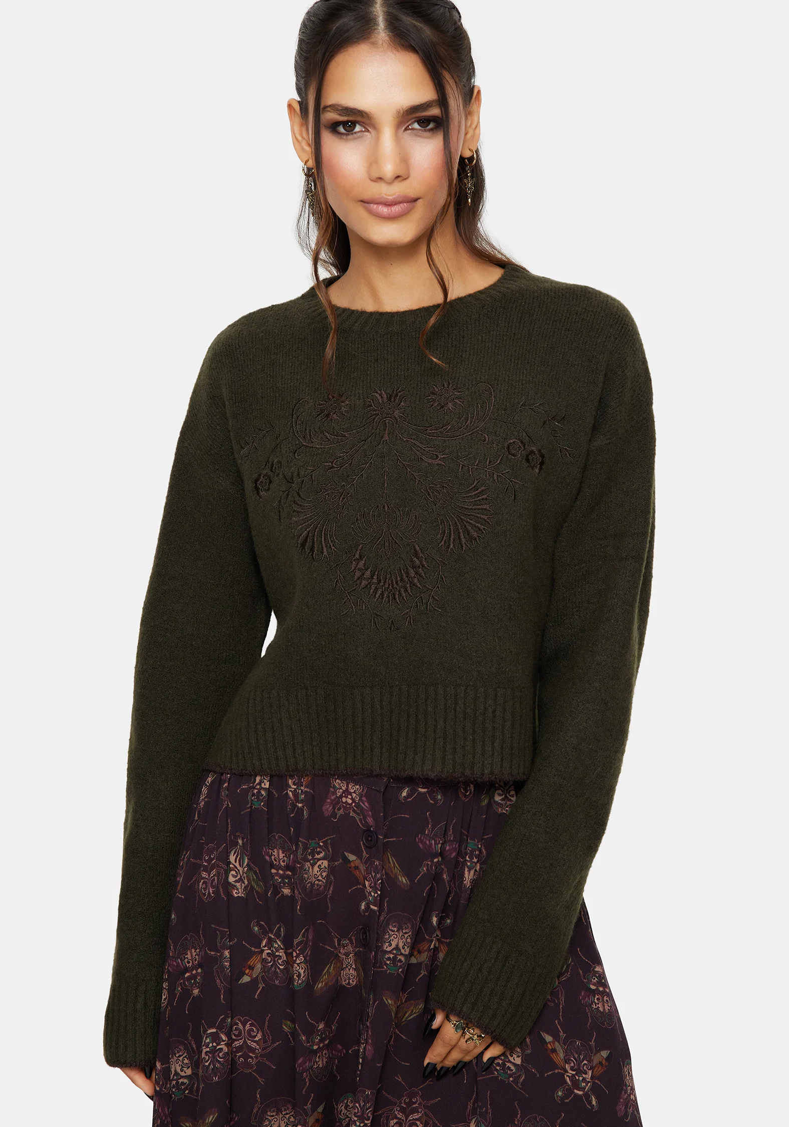 Eclipsia Floral Embroidered Cropped Knit Jumper - Image 6