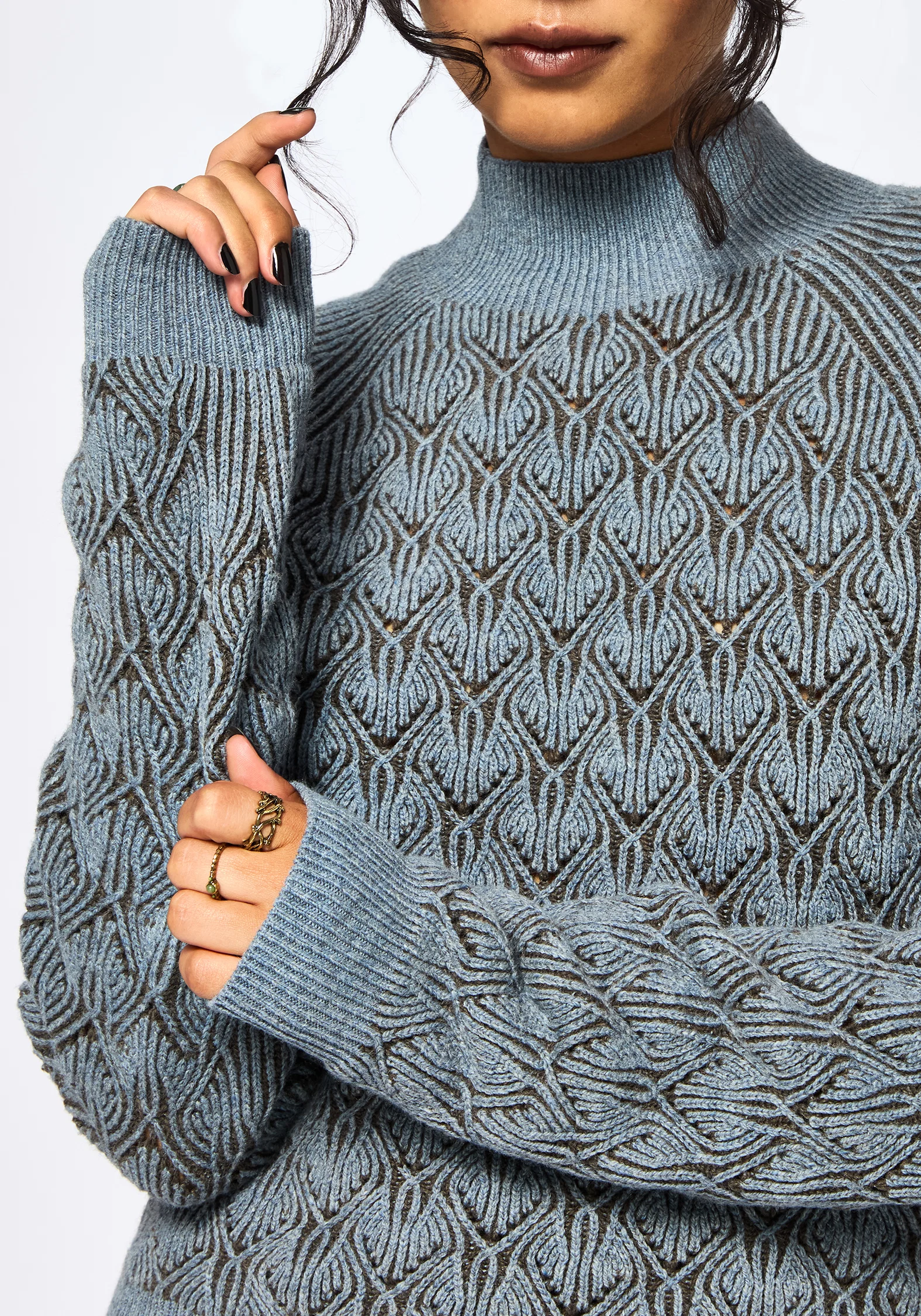 Edna Cotton Leaf Ribbed Funnel Neck Jumper - Image 2