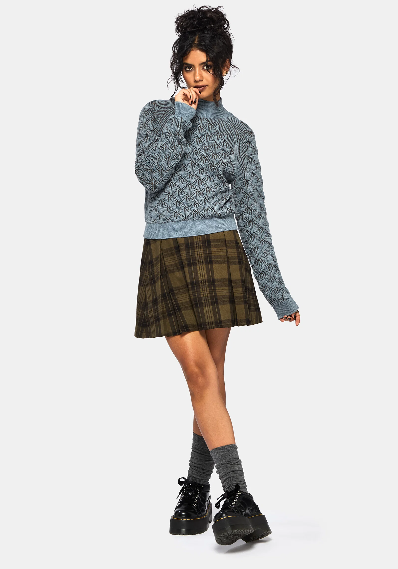Edna Cotton Leaf Ribbed Funnel Neck Jumper - Image 6