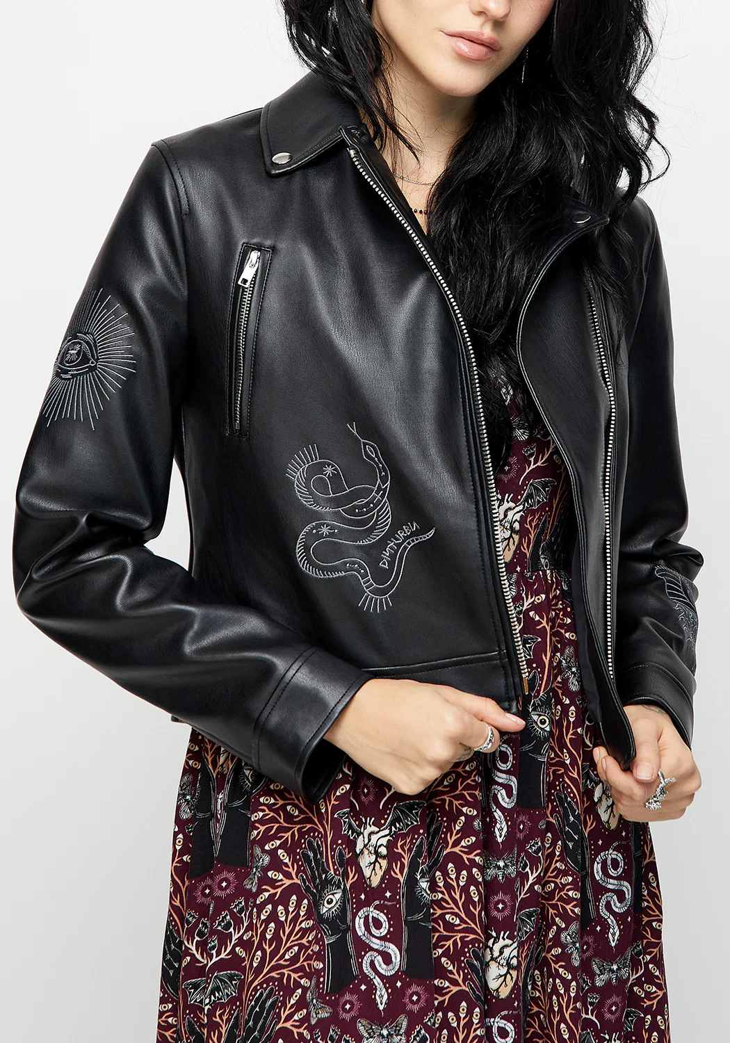 Elemental Embroidered Faux Leather Jacket - Image 11