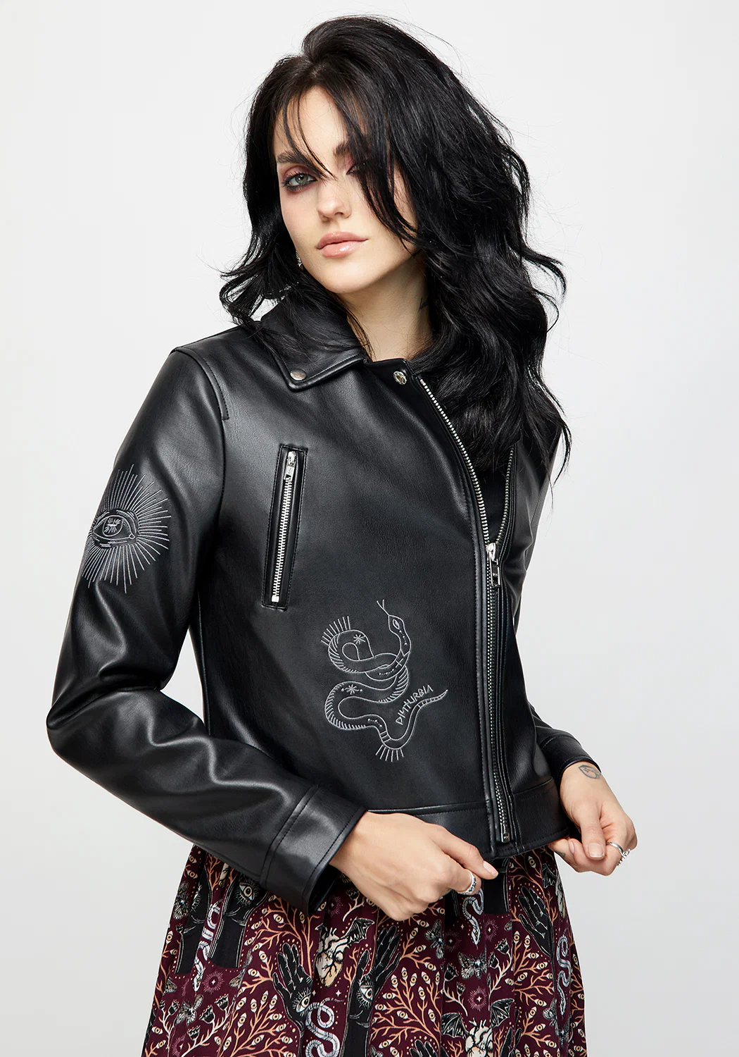 Elemental Embroidered Faux Leather Jacket - Image 3