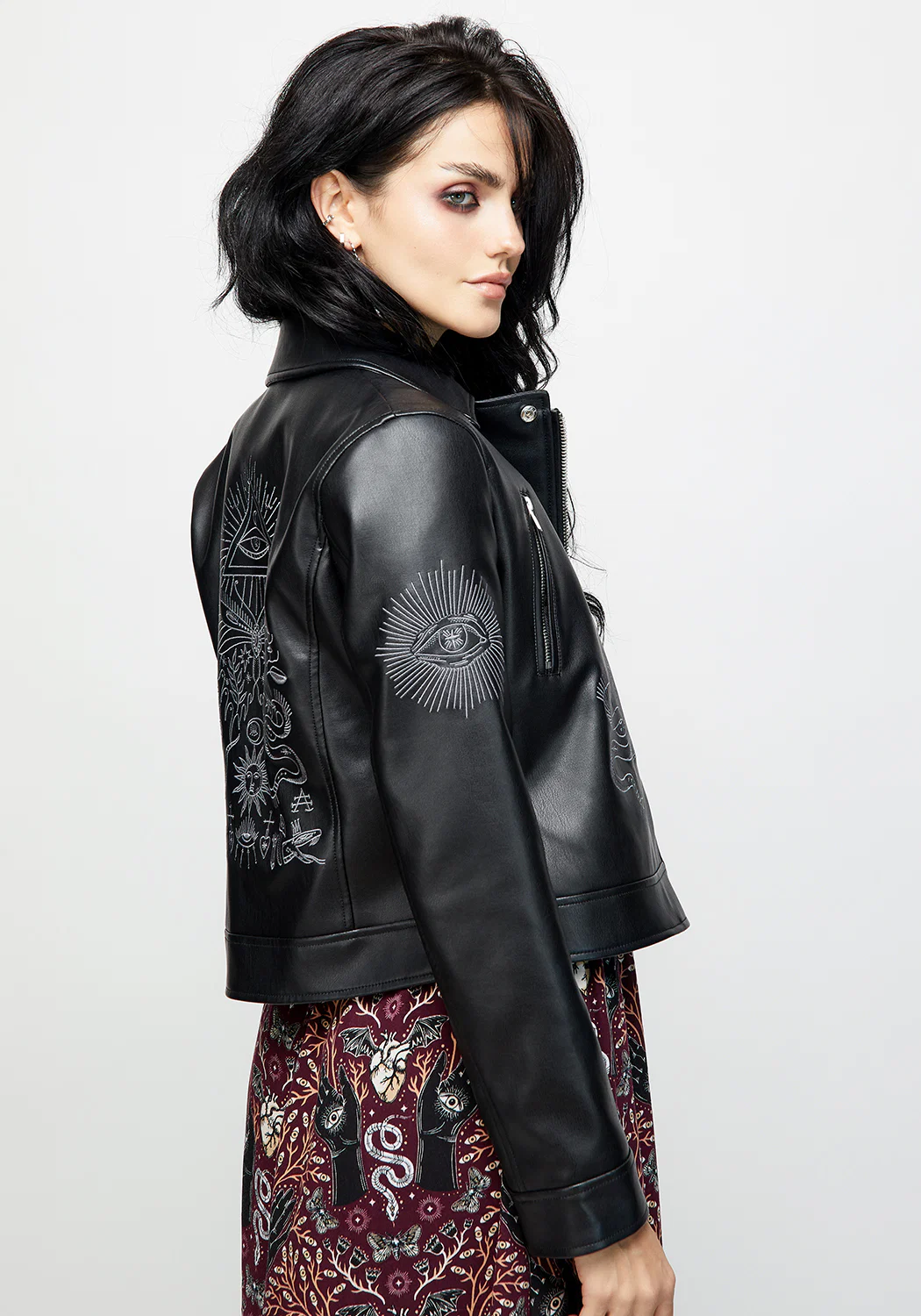Elemental Embroidered Faux Leather Jacket - Image 5