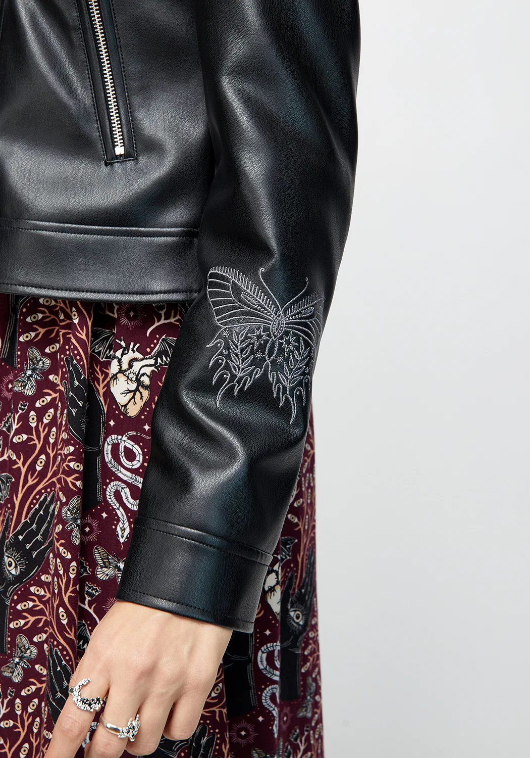 Elemental Embroidered Faux Leather Jacket - Image 7