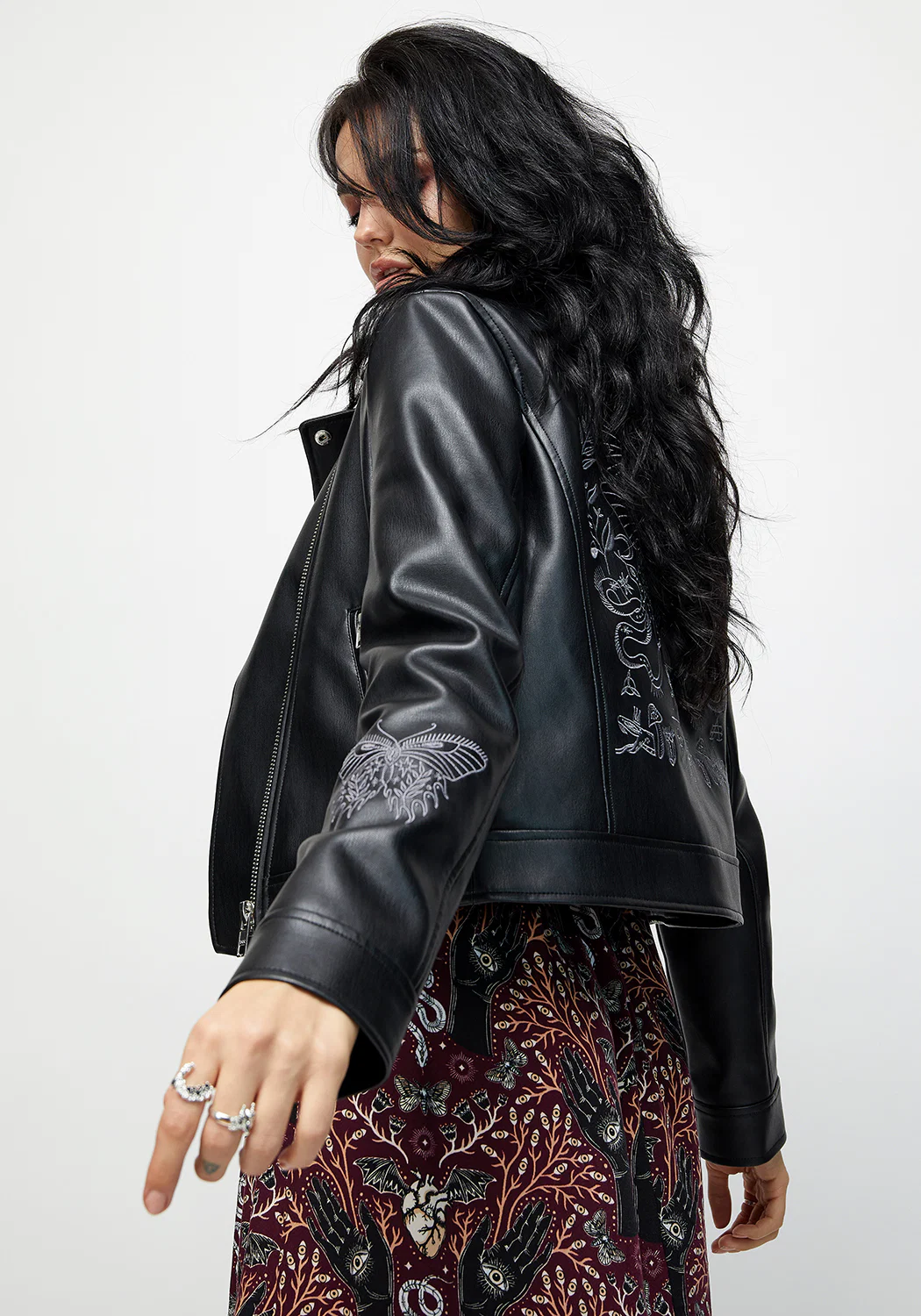 Elemental Embroidered Faux Leather Jacket - Image 8