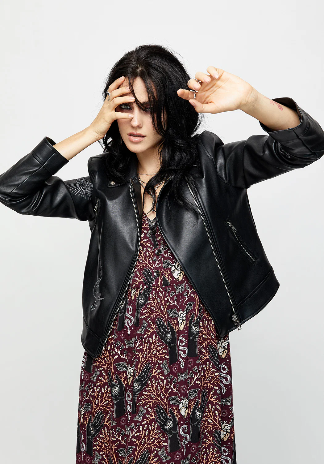 Elemental Embroidered Faux Leather Jacket - Image 9