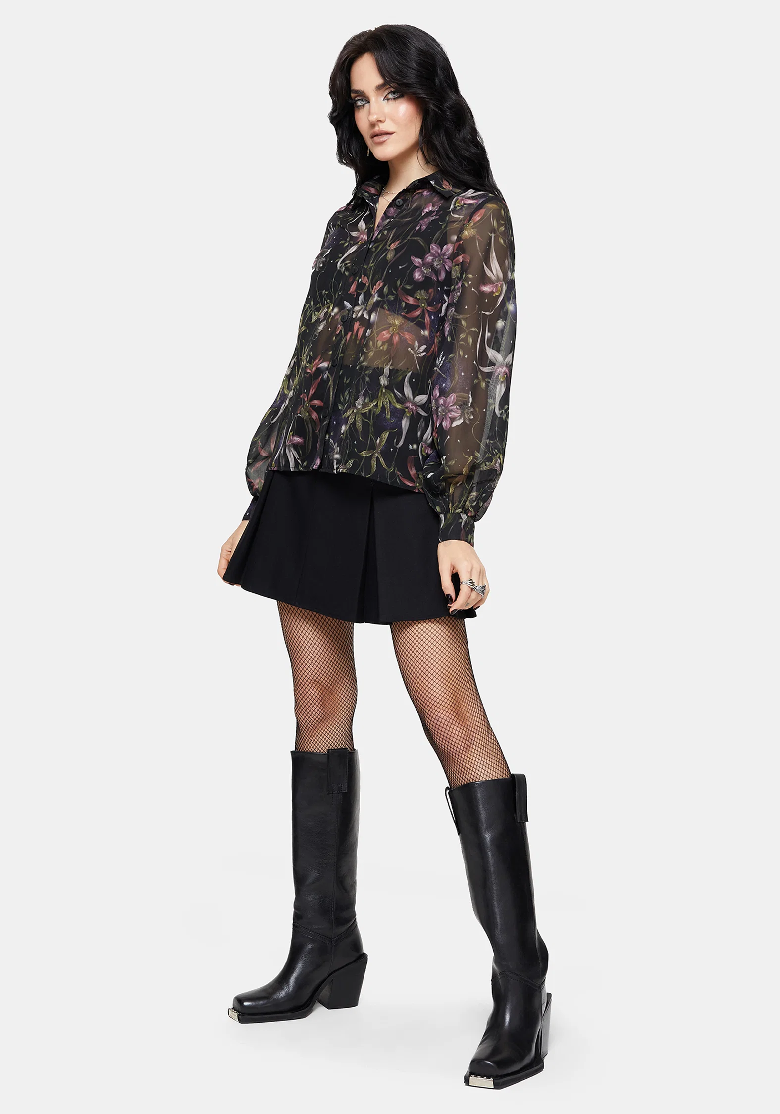 Elide Black Orchid Print Chiffon Blouse - Image 7