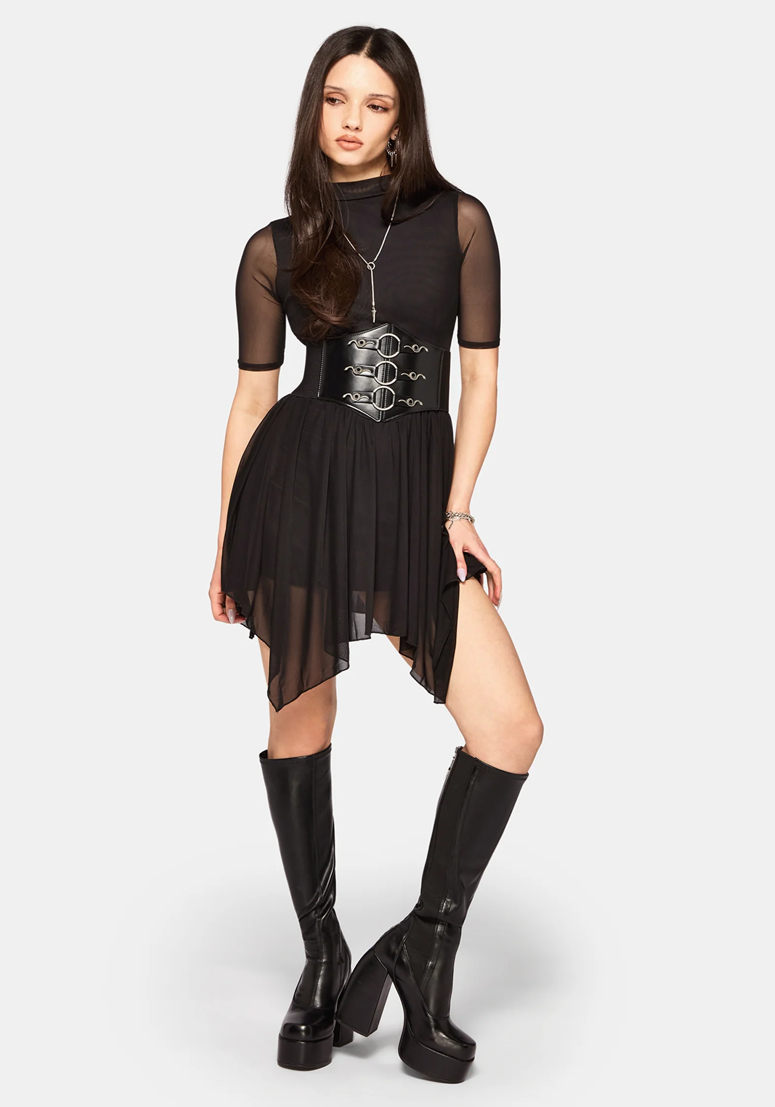Elinor Mesh Handkerchief Hem Mini Dress - Image 4