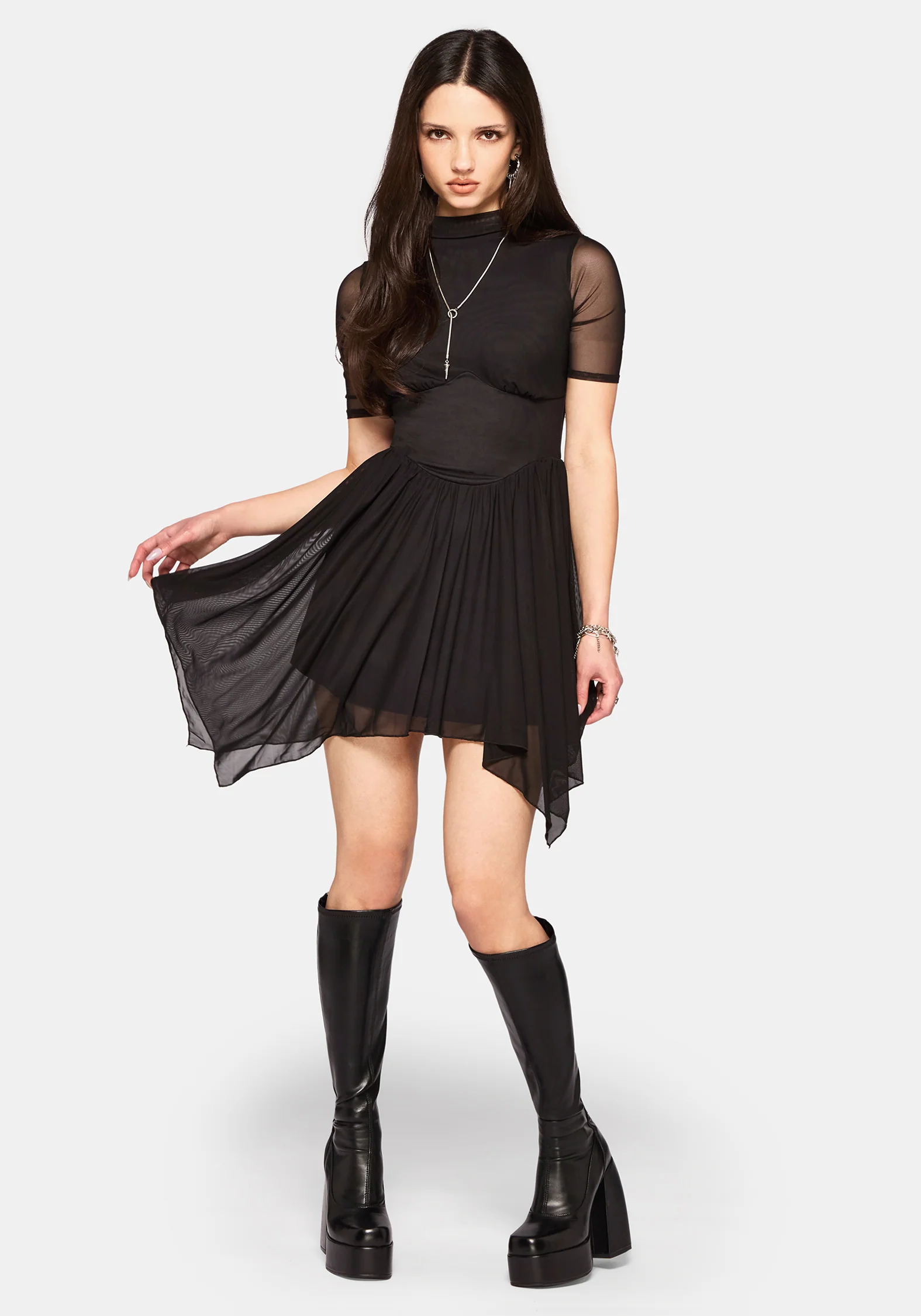 Elinor Mesh Handkerchief Hem Mini Dress - Image 6