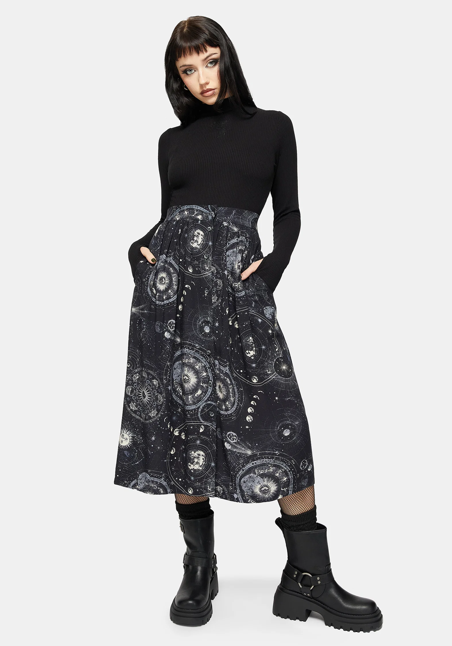 Elise Celestial Print Button Down Midi Skirt - Image 4