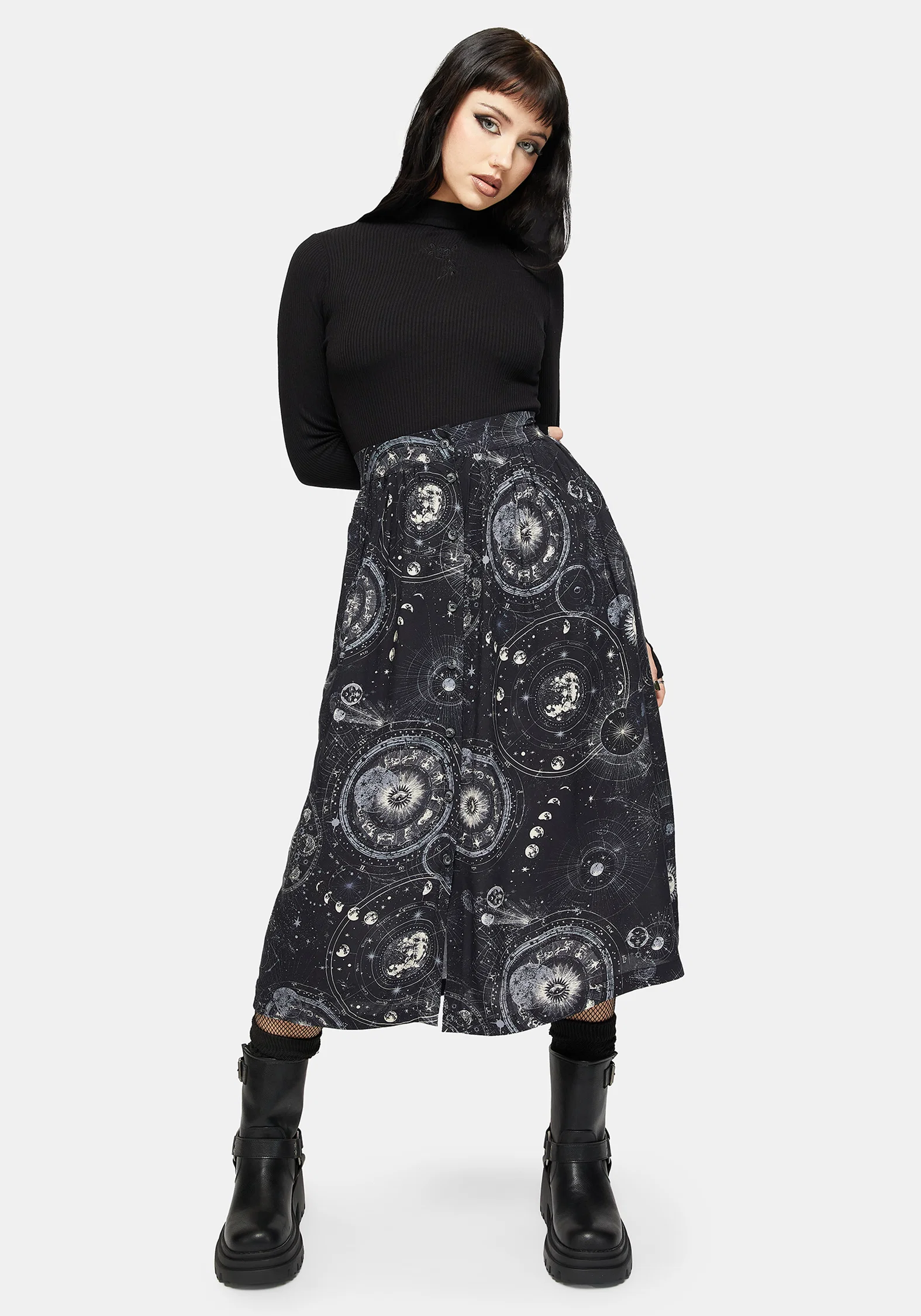 Elise Celestial Print Button Down Midi Skirt - Image 5