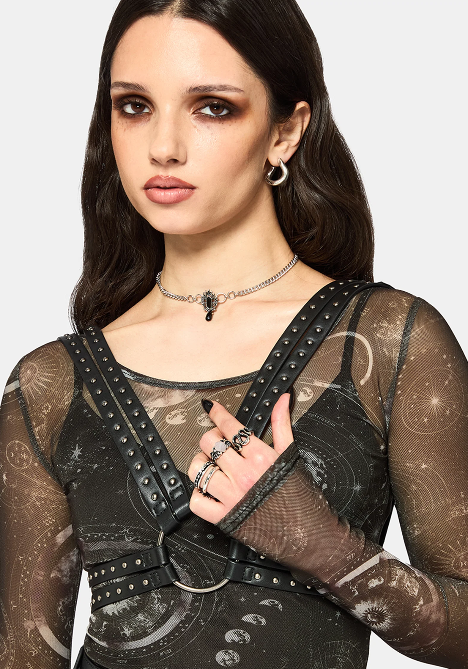 Elise Celestial Print Mesh Midaxi Dress - Image 2