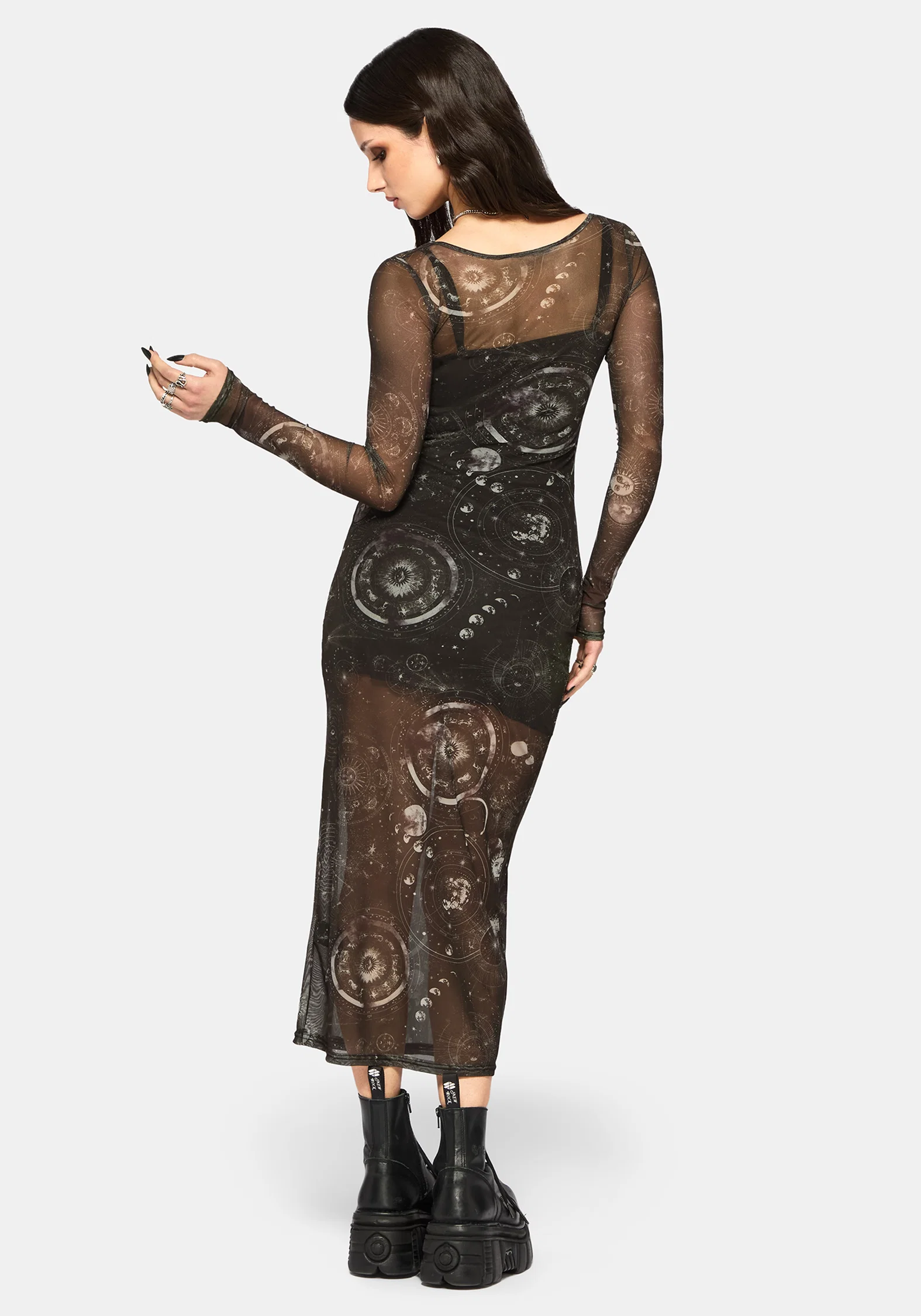 Elise Celestial Print Mesh Midaxi Dress - Image 3
