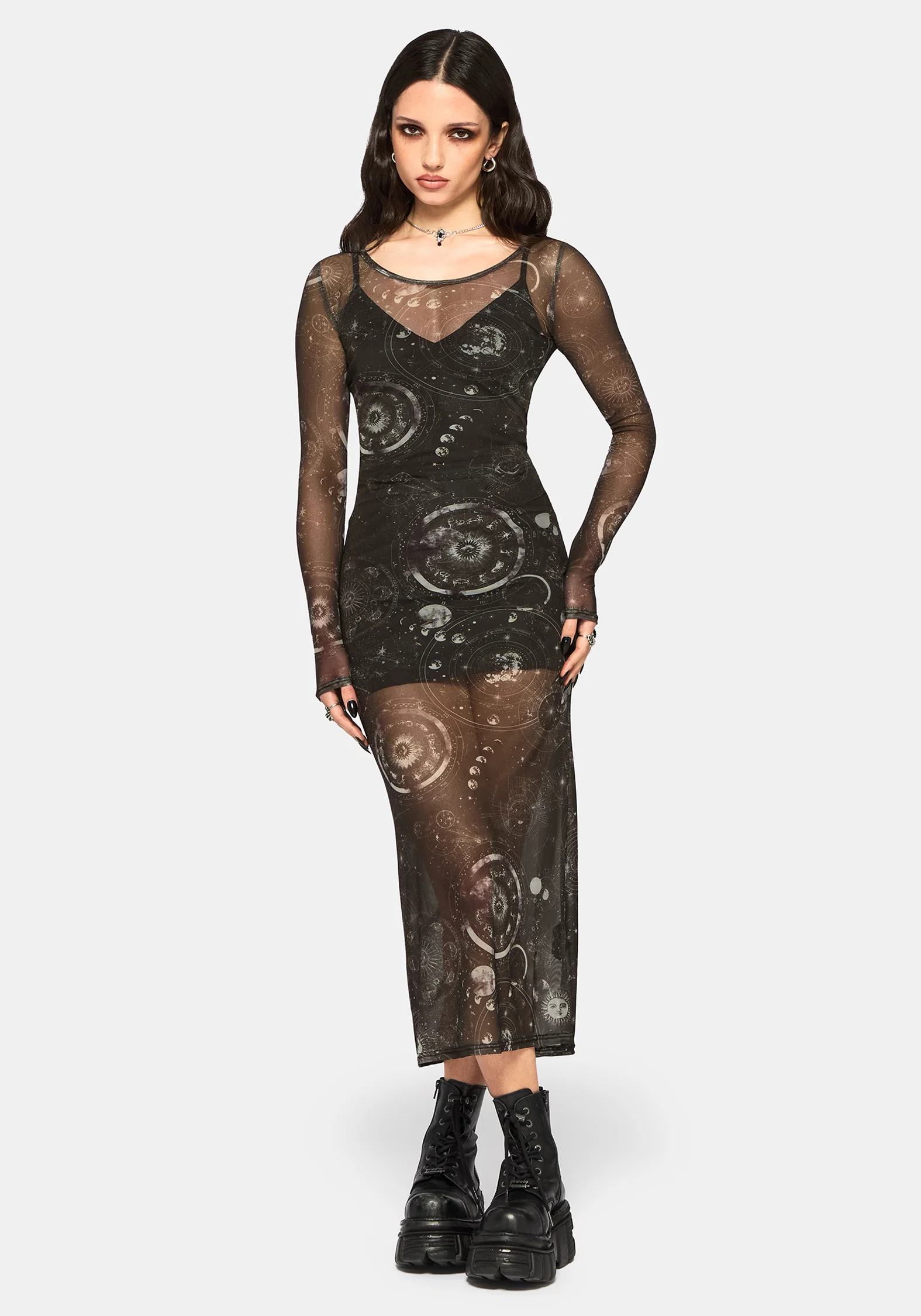 Elise Celestial Print Mesh Midaxi Dress - Image 5