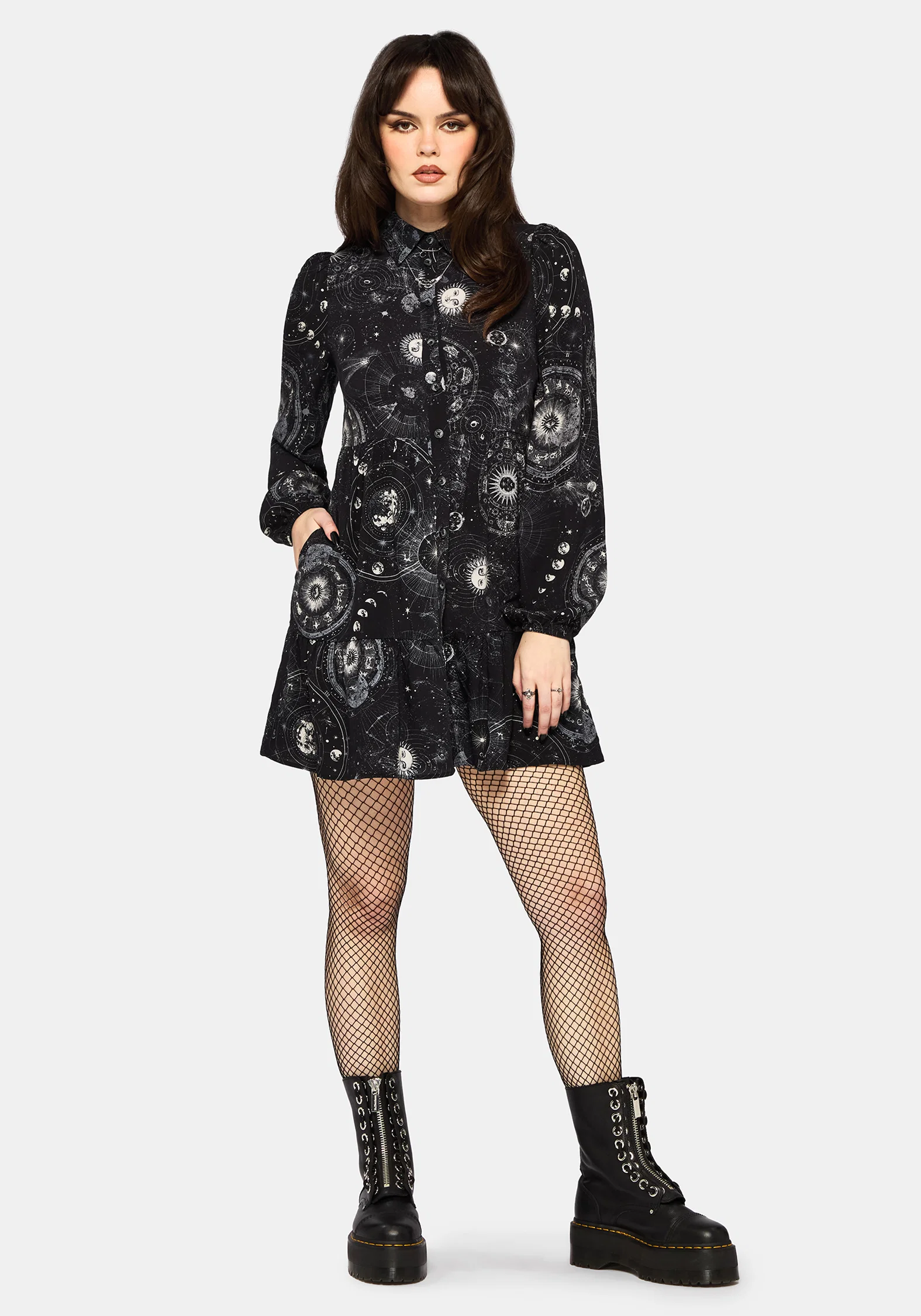 Elise Celestial Print Mini Shirt Dress - Image 4