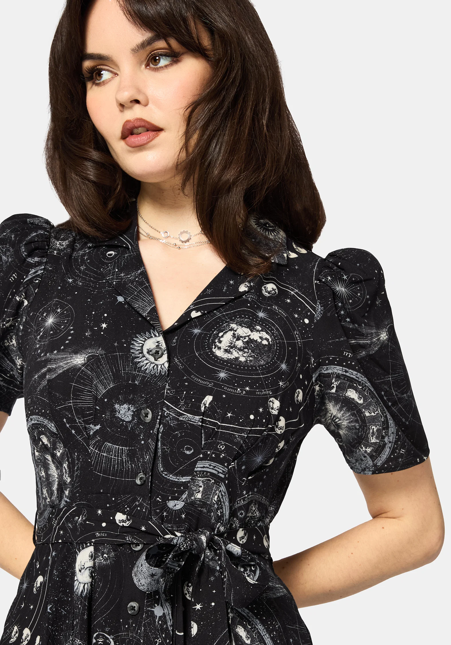Elise Celestial Print Puff Sleeve Midaxi Shirt Dress - Image 2