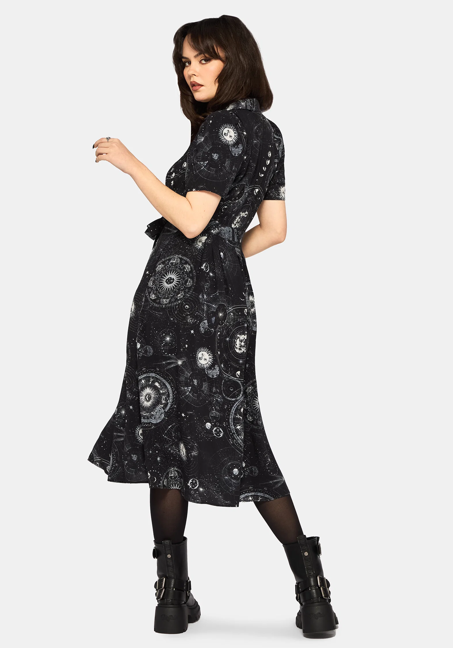 Elise Celestial Print Puff Sleeve Midaxi Shirt Dress - Image 3