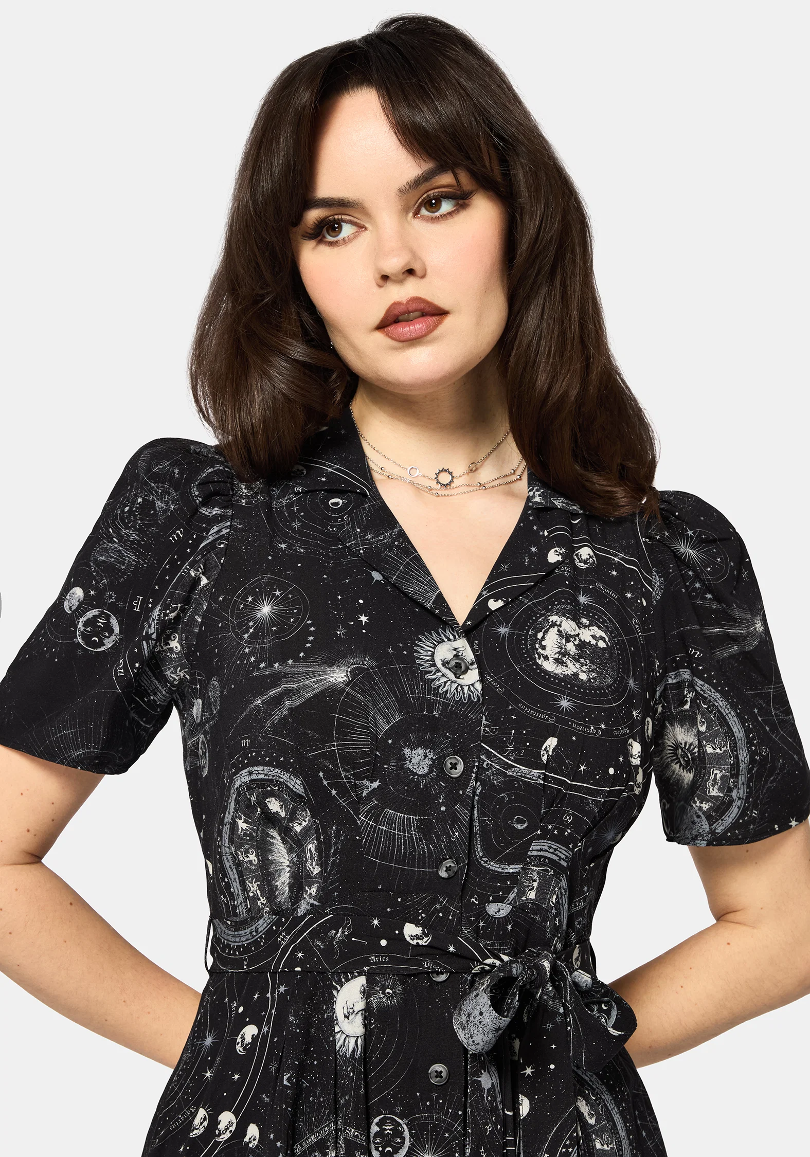 Elise Celestial Print Puff Sleeve Midaxi Shirt Dress - Image 4