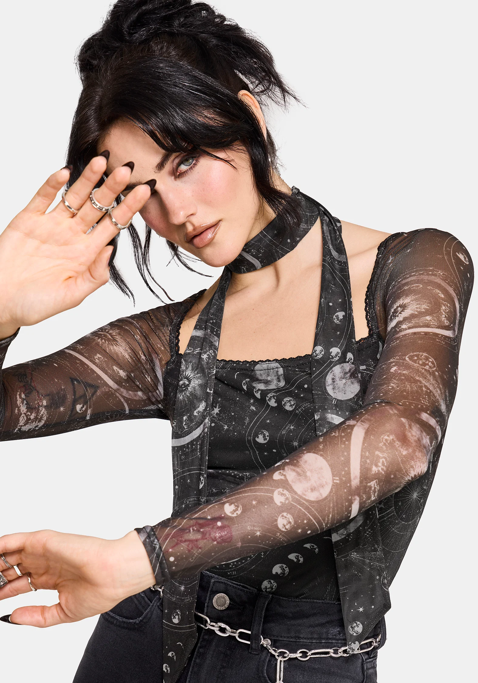 Elise Celestial Scarf Mesh Top - Image 5
