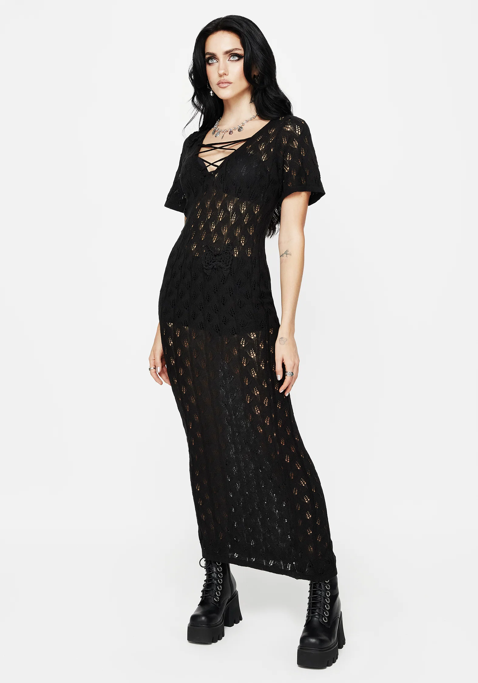 Elnora Moth Crochet Knit Maxi Dress - Image 5