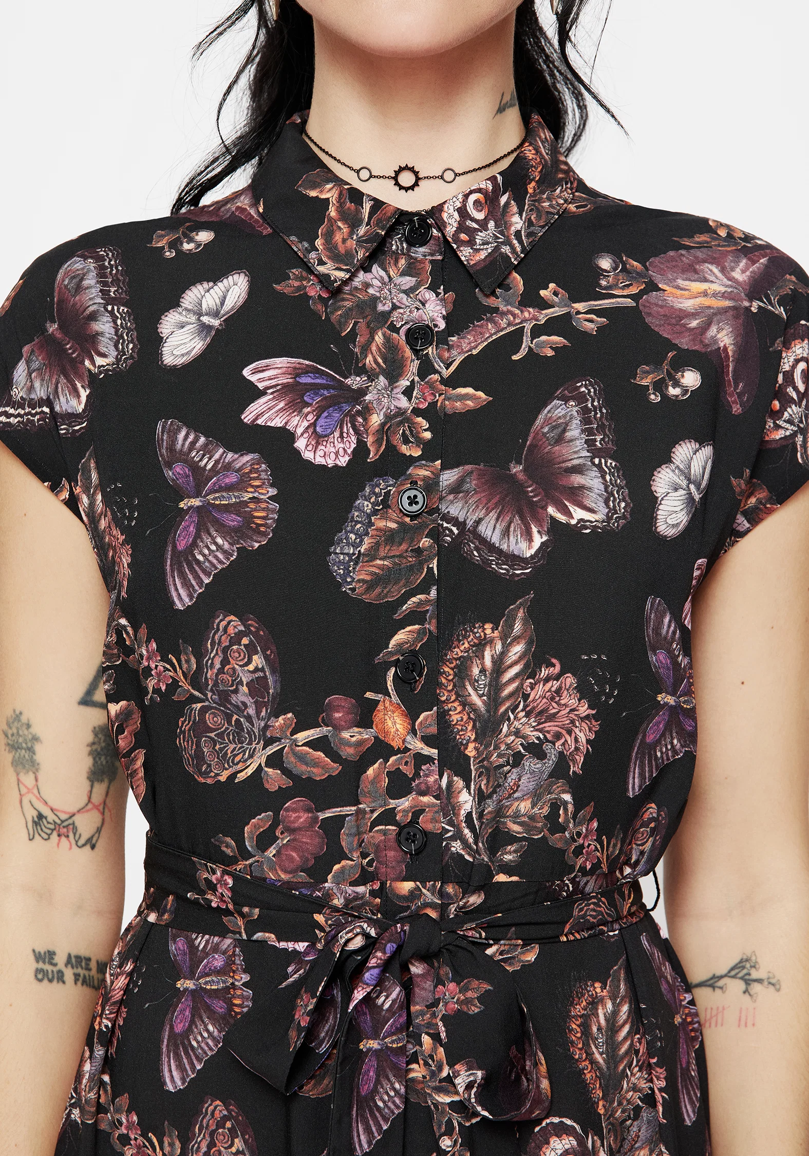 Eloise Floral Butterfly Print Button Up Midi Dress - Image 2