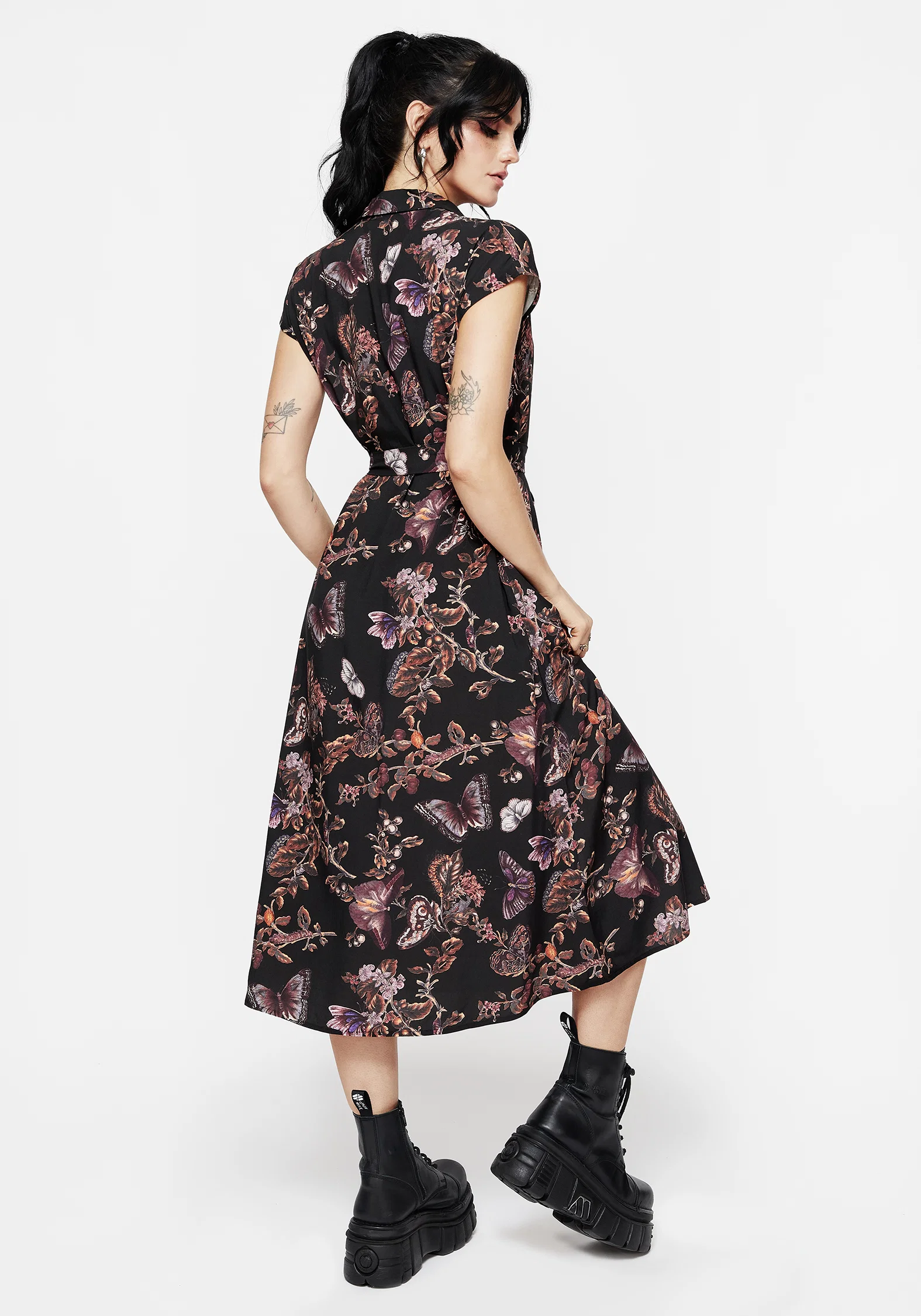 Eloise Floral Butterfly Print Button Up Midi Dress - Image 3