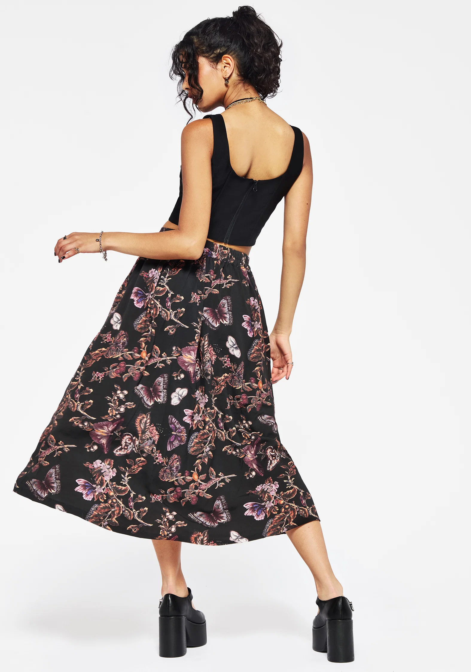 Eloise Floral Butterfly Print Button Up Midi Skirt - Image 3