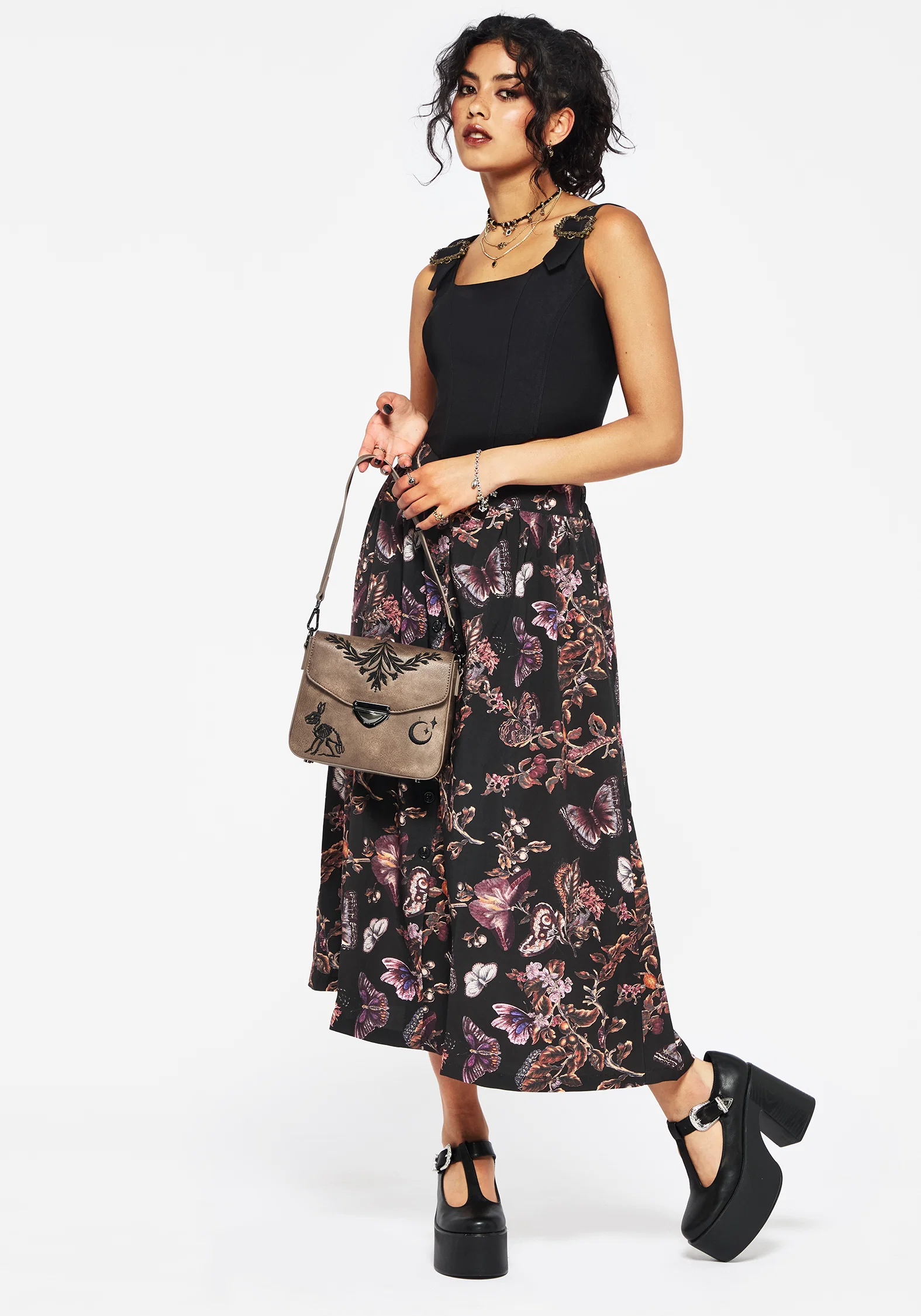 Eloise Floral Butterfly Print Button Up Midi Skirt - Image 4