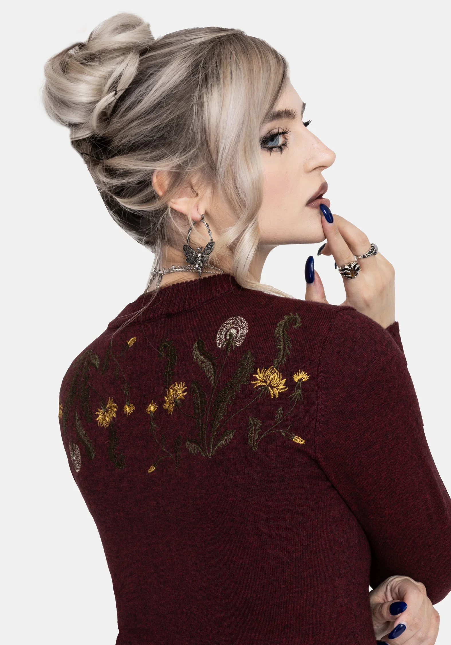 Elowyn Dandelion Embroidered Pointelle Knit Cardigan - Image 2