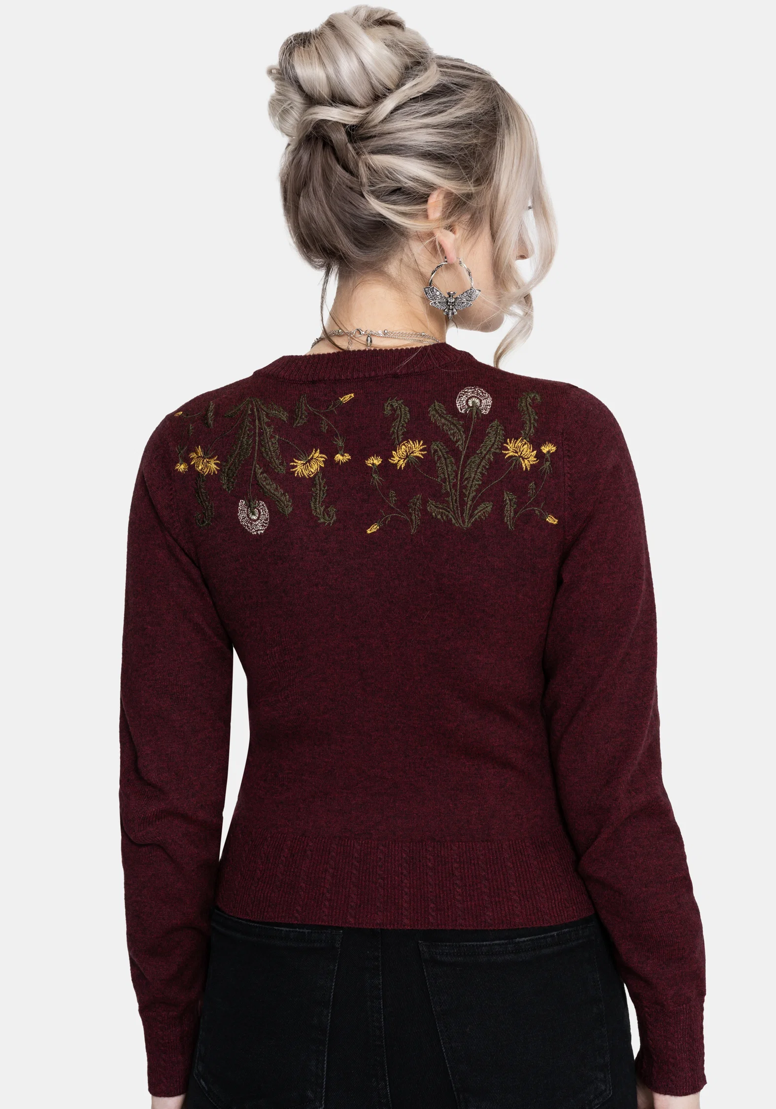 Elowyn Dandelion Embroidered Pointelle Knit Cardigan - Image 3