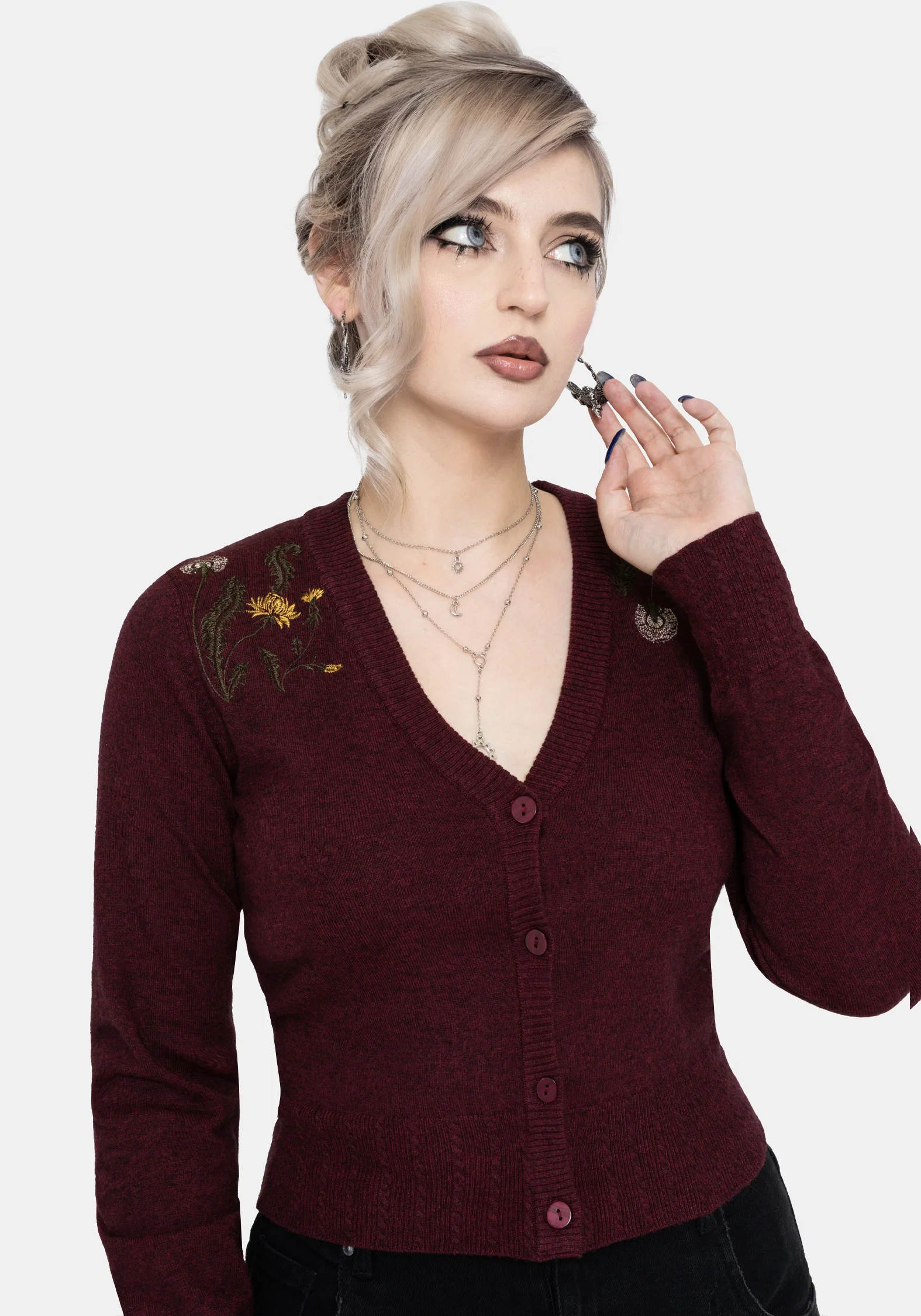 Elowyn Dandelion Embroidered Pointelle Knit Cardigan - Image 4