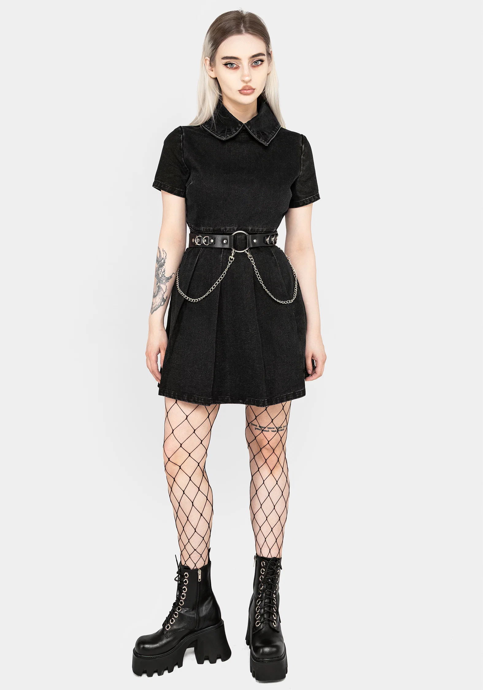 Elsa Denim Pleated Mini Dress - Image 4