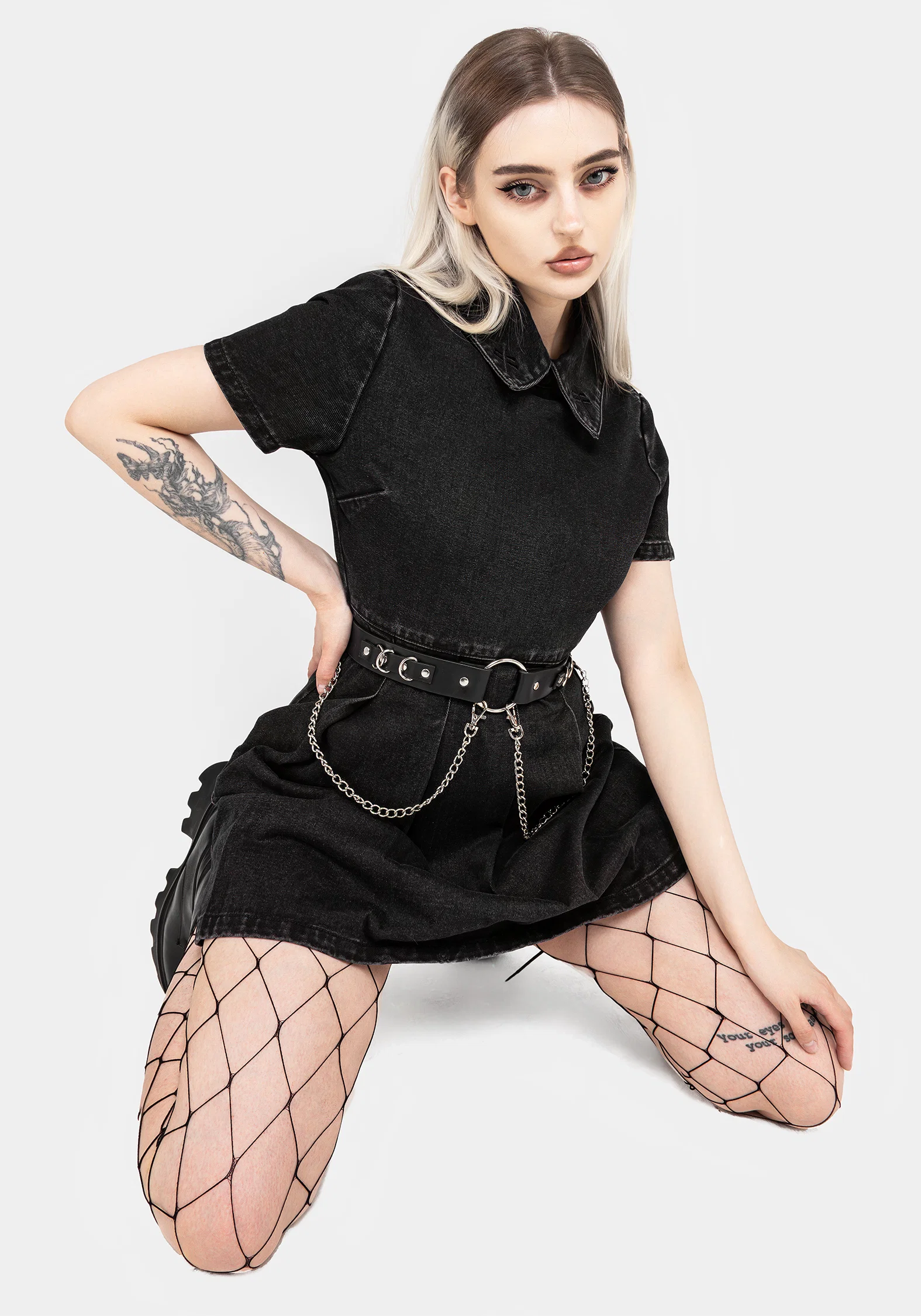 Elsa Denim Pleated Mini Dress - Image 5