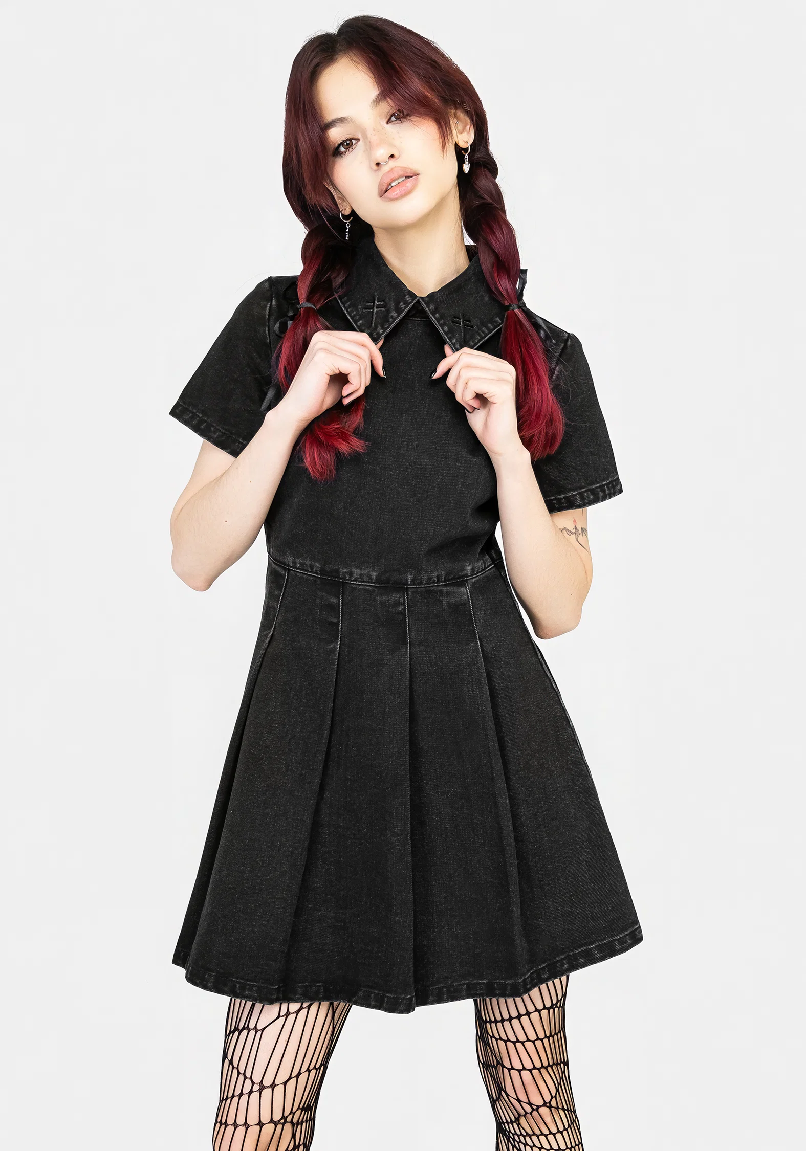 Elsa Denim Pleated Mini Dress - Image 6
